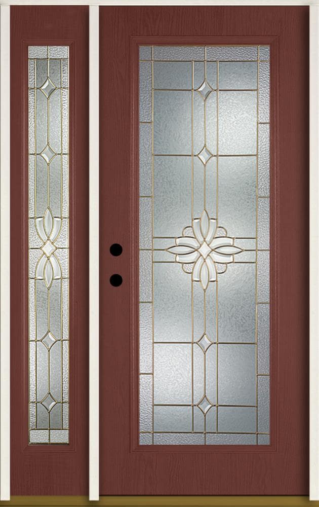RELIABILT LO911254 Laurel 48-in x 80-in x 4-9/16-in Fiberglass Full lite Right-hand inswing Wineberry Stained Prehung Front Door with Right Sidelight Insulating core