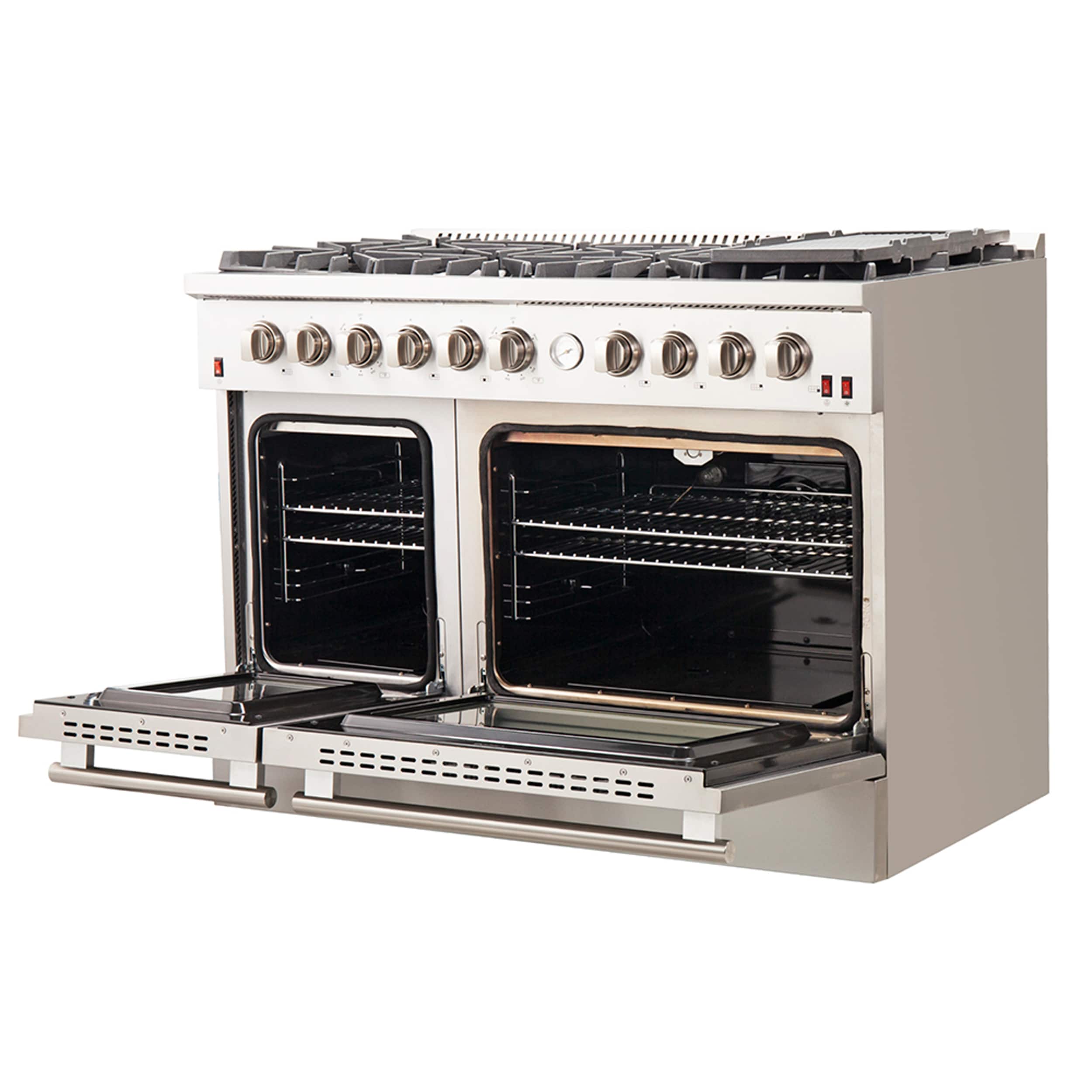 Forno Appliance Package - 48 Inch Gas Range, Range Hood, Refrigerator,  Microwave Drawer, Dishwasher, Wine Cooler, AP-FFSGS6244-48-9