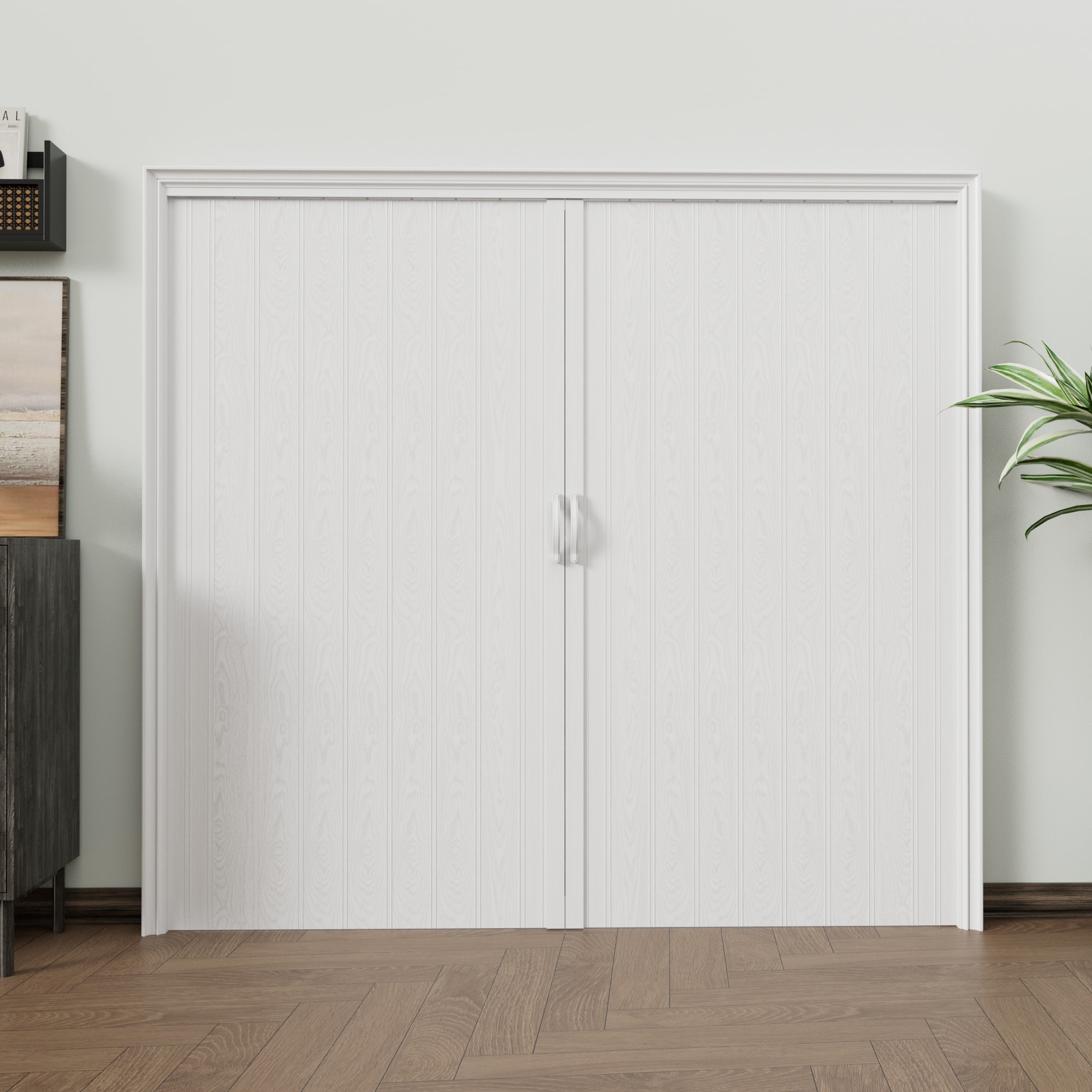 JUJUBON IN-ADFD006-WH-DOUBLE Accordion Door 72-in x 80-in Reversible/Universal Handing White PVC Accordion Door ( Hardware Included )