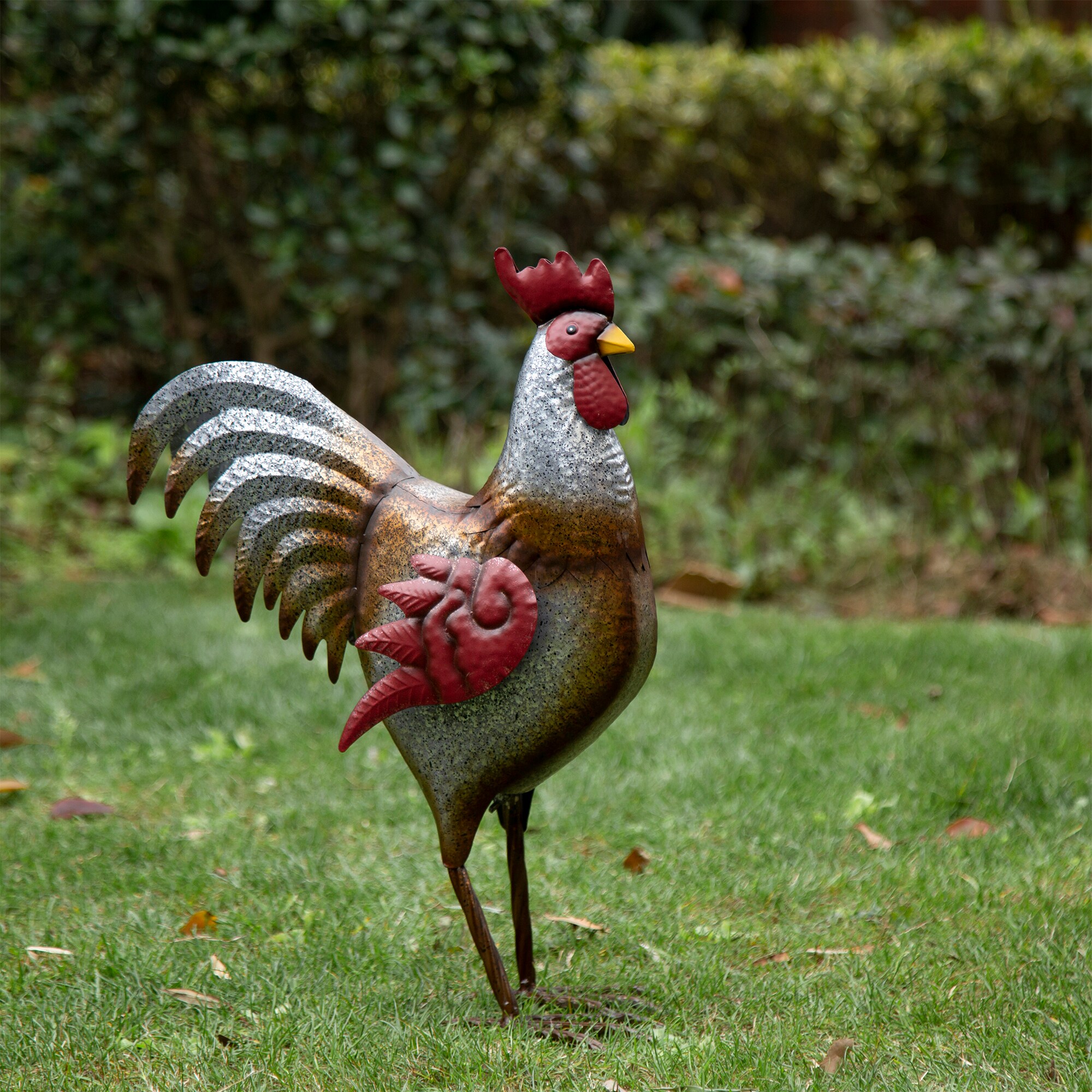Rooster Decor for Home Metal Chicken Outdoor Statues for Garden Yard Art Led Rooster Sculptures Multi-with Solar 