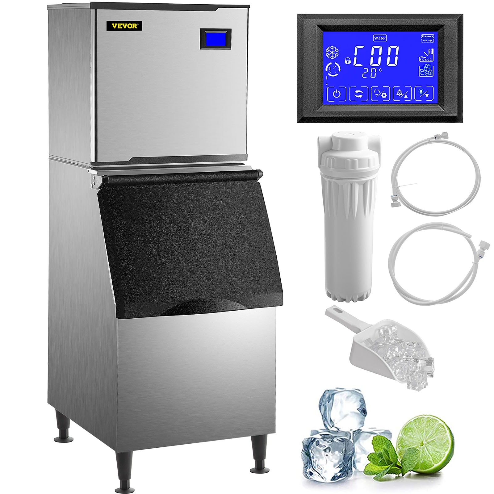 VEVOR 250-lbStorage Ice Maker 440-lb Flip-up Door For Commercial Use Cubed Ice  Maker (Silvery) in the Ice Makers department at
