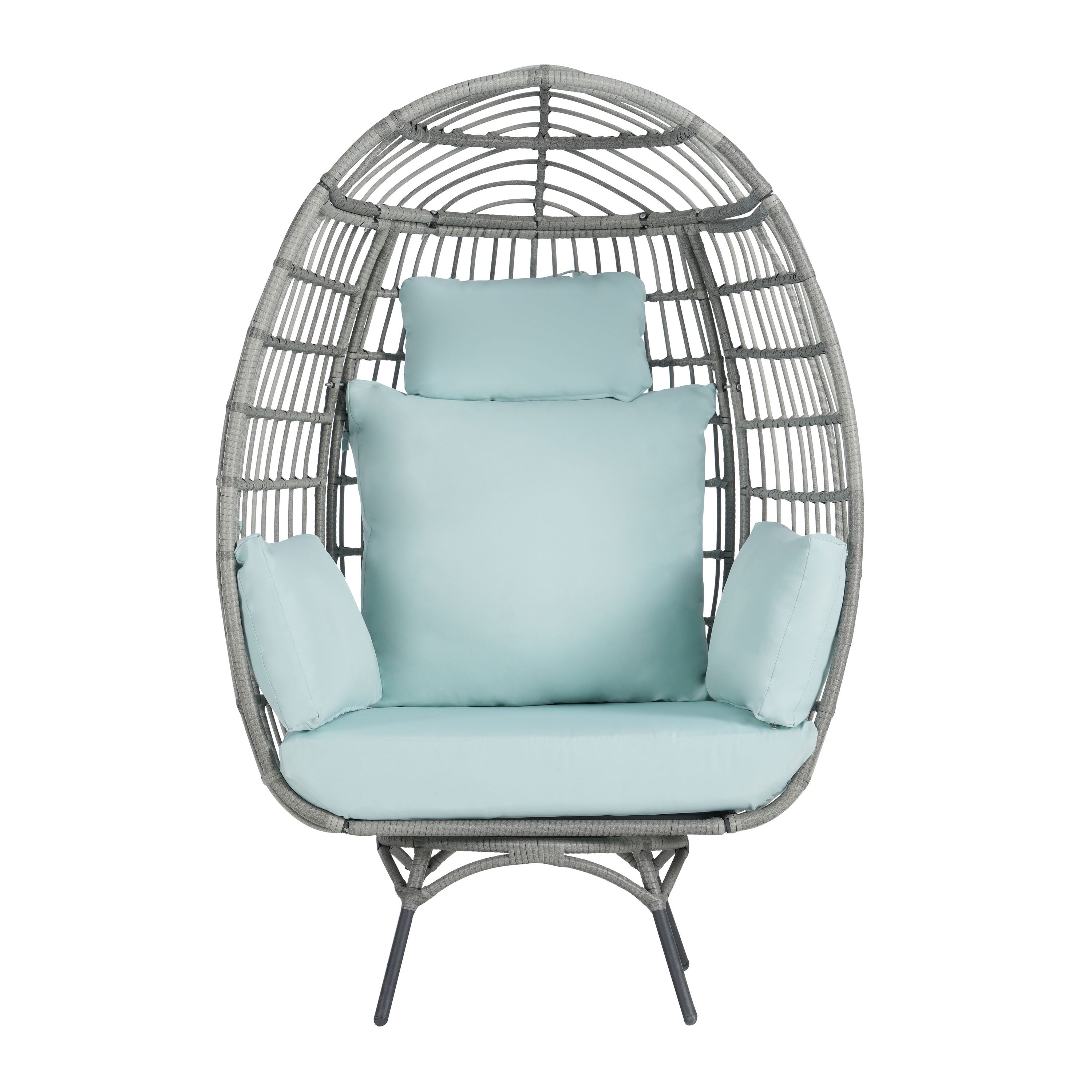 SANSTAR L-RJDC64TF Patio Chairs Wicker Gray Rattan Frame Spring motion Egg Chair with Blue 220gsm Polyester Cushioned Seat
