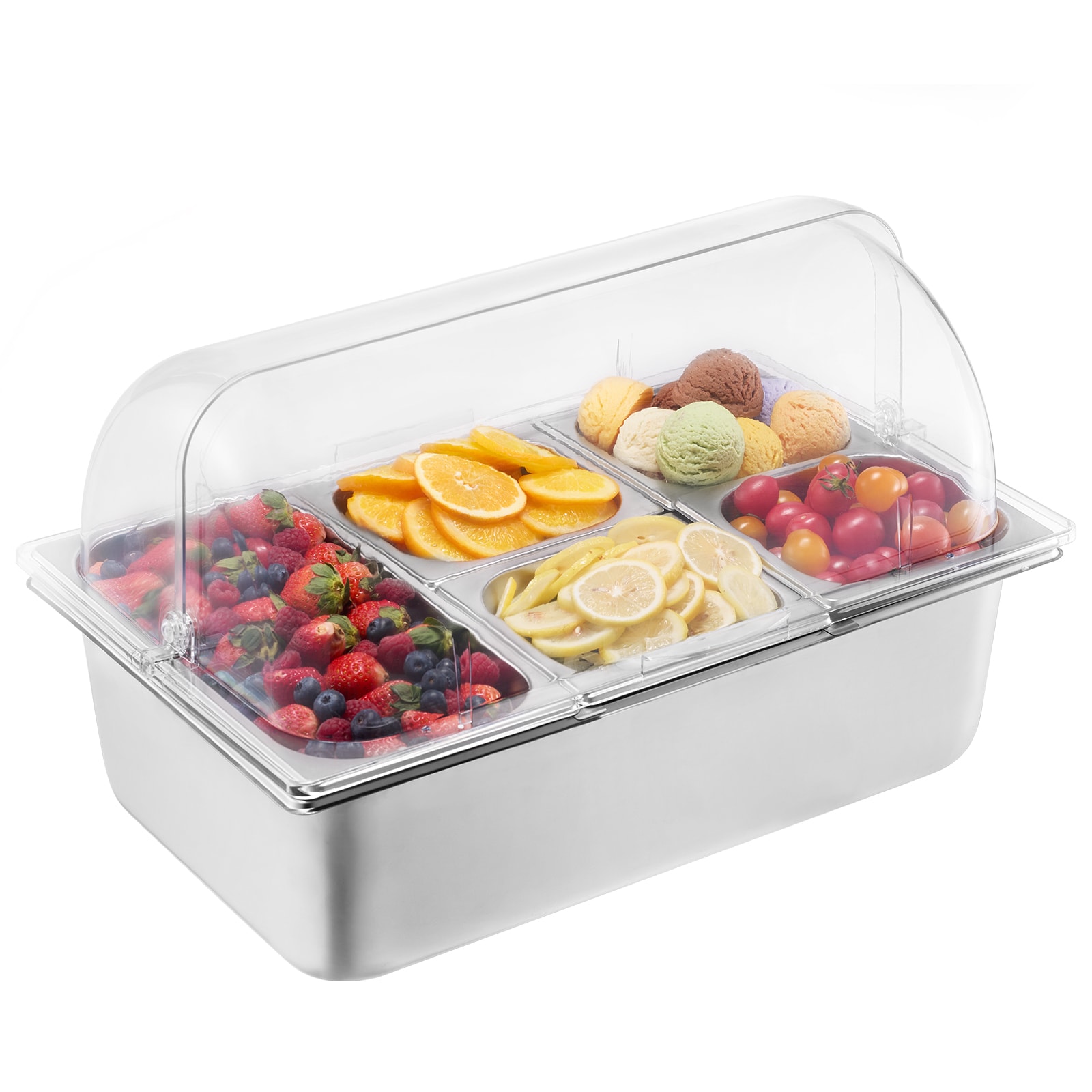 GIVIMO Countertop Food Serving Display Container 5-Pan Stainless Steel Food Serving Tray Set for Buffet Catering Restaurant Cafeteria