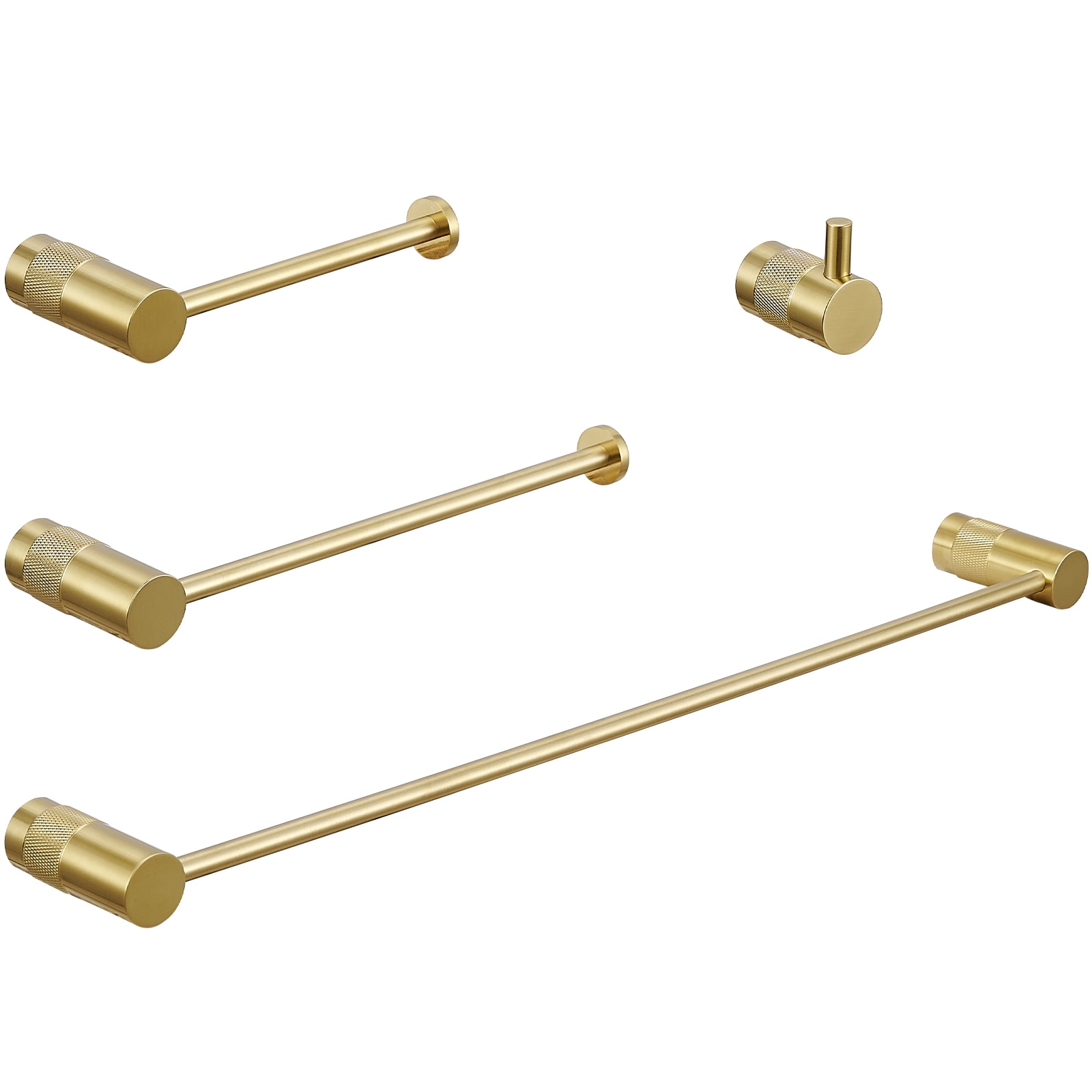 BWE A-91056-BG 4 -Piece Elegant Aura Brushed Gold Decorative Bathroom Hardware Set Towel Bar, Toilet Paper Holder, ,Robe Hook Included