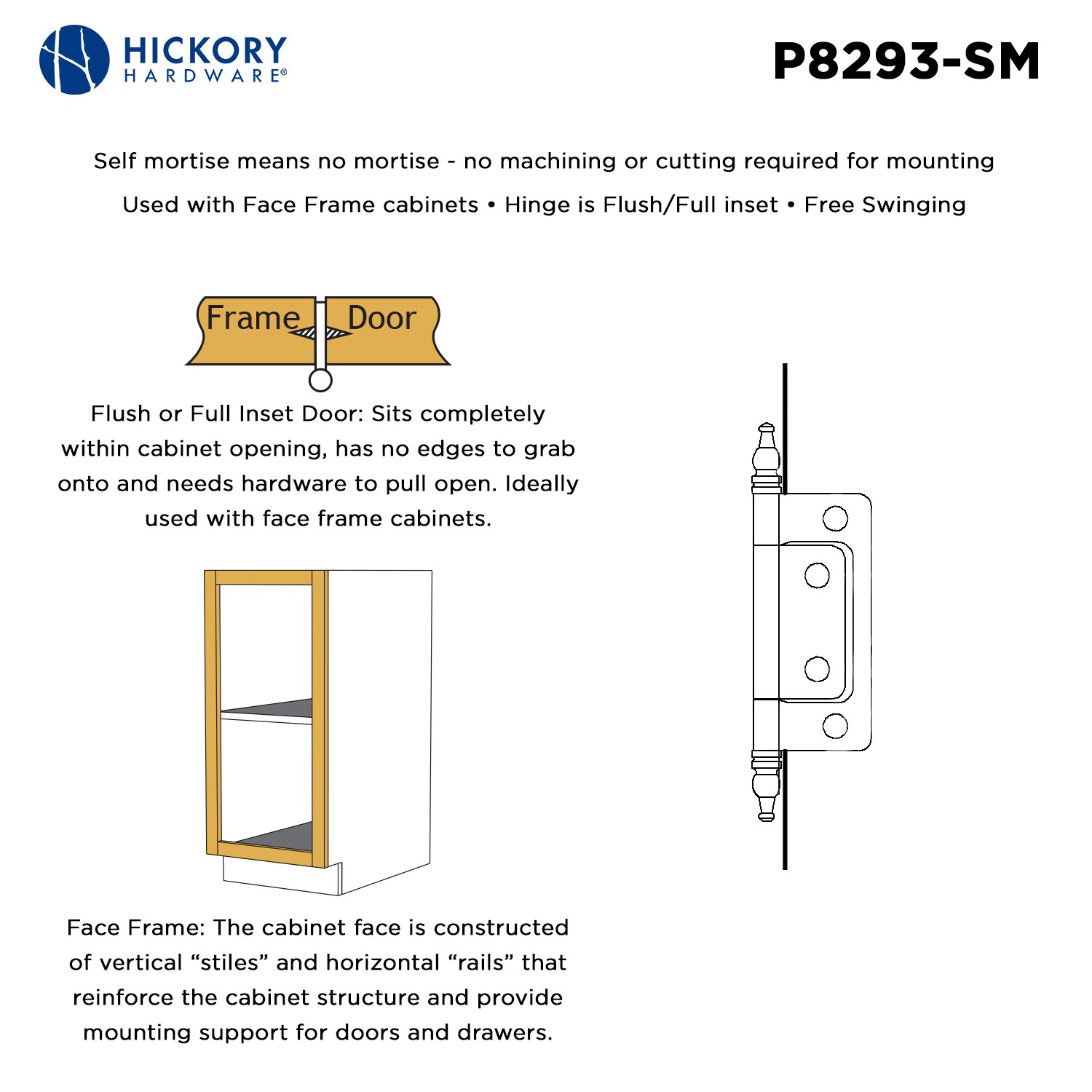 Hickory Hardware 110 Degree Flush Surface Silver Medallion Cabinet Hinge 10 Pairs 10 Pieces 2006