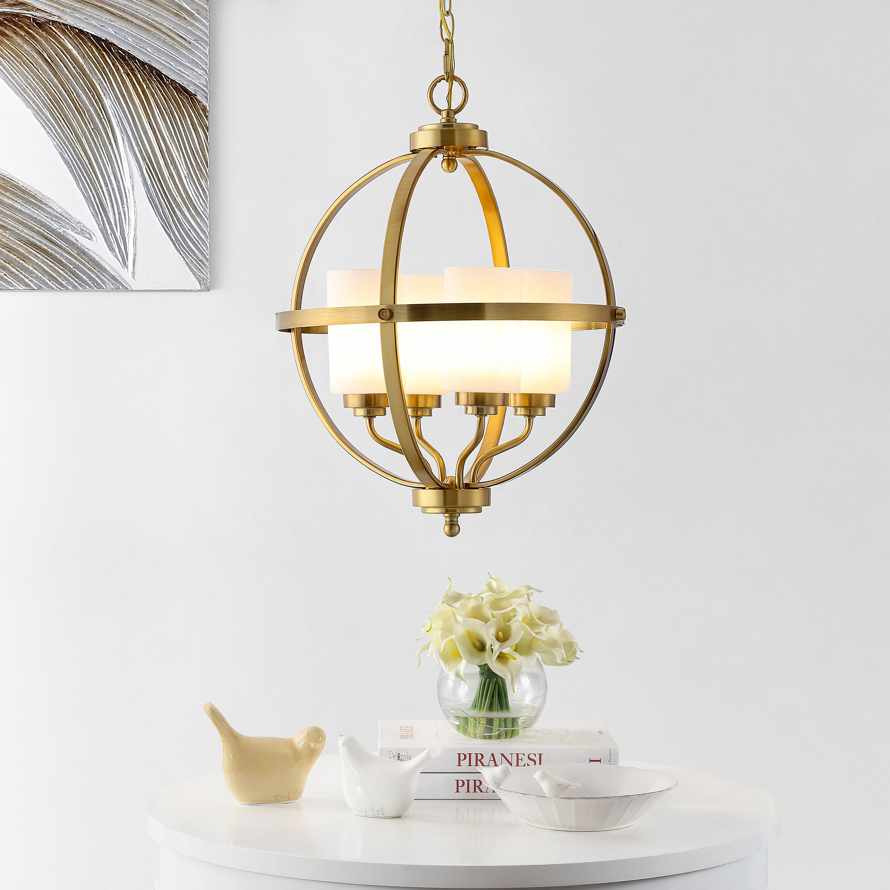 Elegant Farmhouse 22" Globe Pendant in Brass Gold with LED Lights
