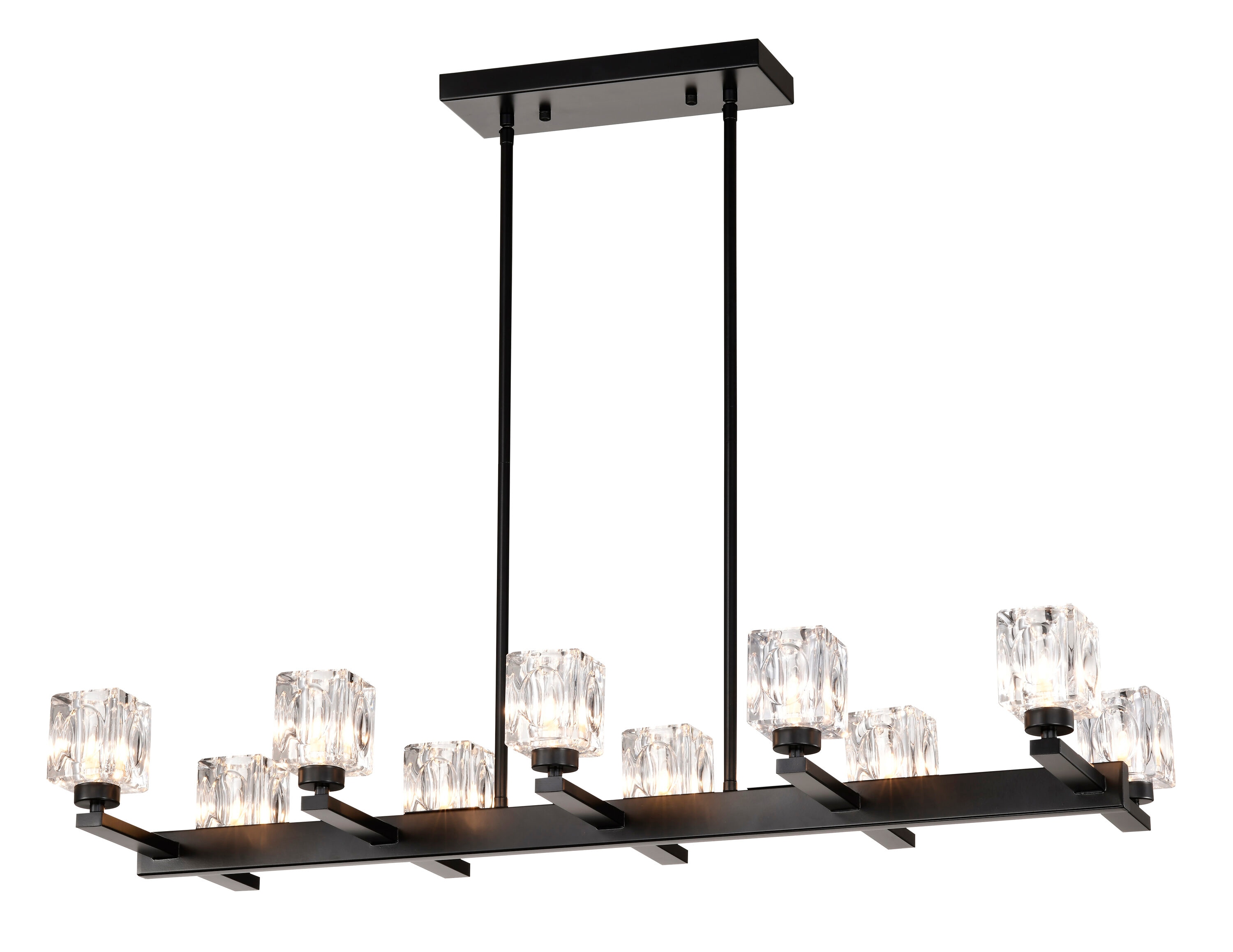 LUXEYARD Chandelier for Dining Room 10 Light Black Farmhouse Linear Pendant Light Fixture Modern Crystal Hanging Lighting Chandelier for Kitchen Island Bar Long Table G9 Bulb(10xG9xMAX 40W)