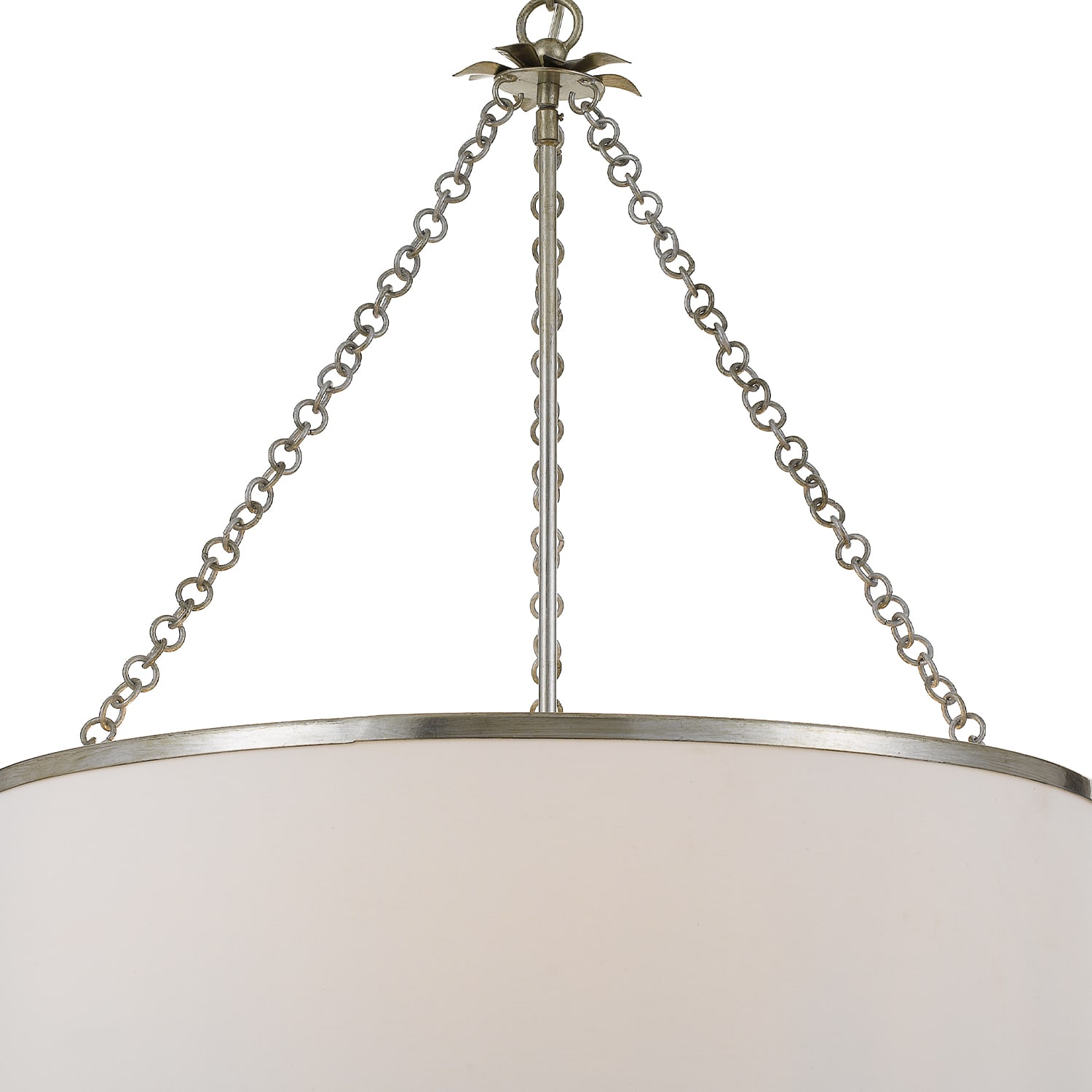 Elegant Antique Silver 6-Light Chandelier with White Silk Drum Shade