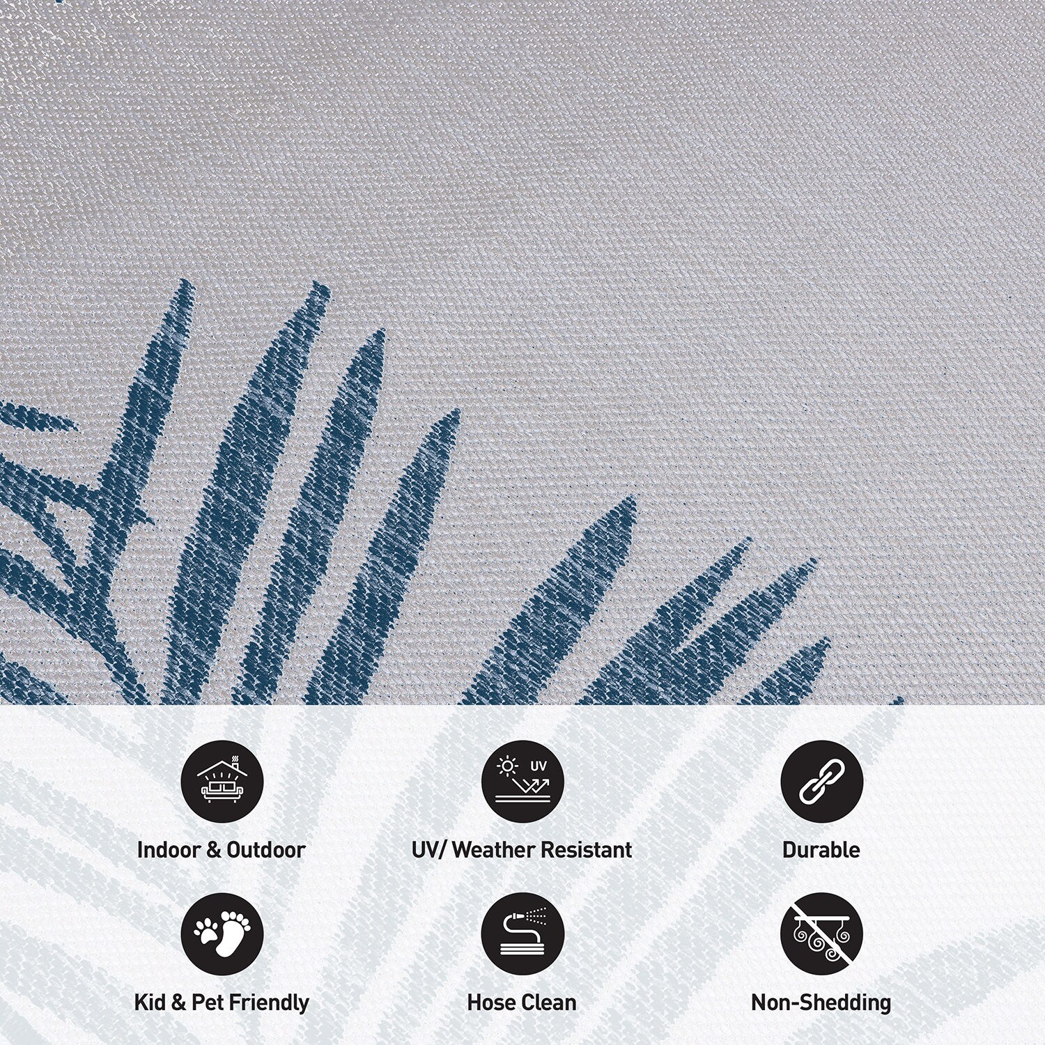 Navy Floral Palm Reversible Flatwoven Synthetic Rug 8' x 10'