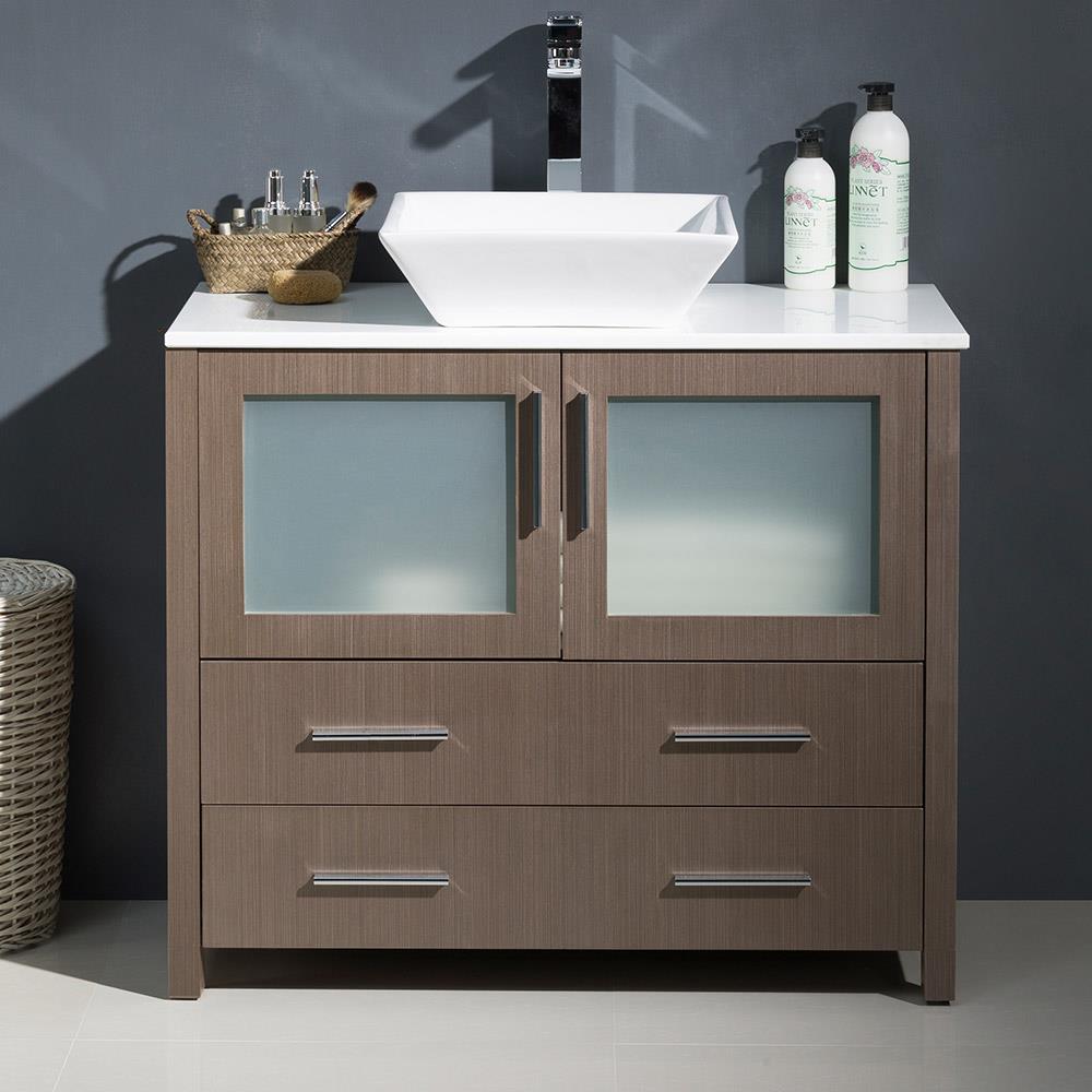 Fresca FCB6236GO-CWH-V Torino 36-in Gray Oak Single sink Bathroom Vanity with White Ceramic Top