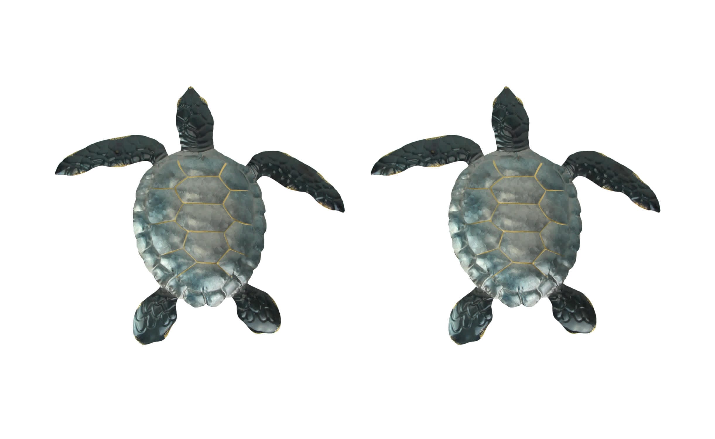 Things2Die4 MRC-34047-SET Set of 2 Blue Galvanized Metal Sea Turtle Wall Art Hanging Sculpture Home Decor