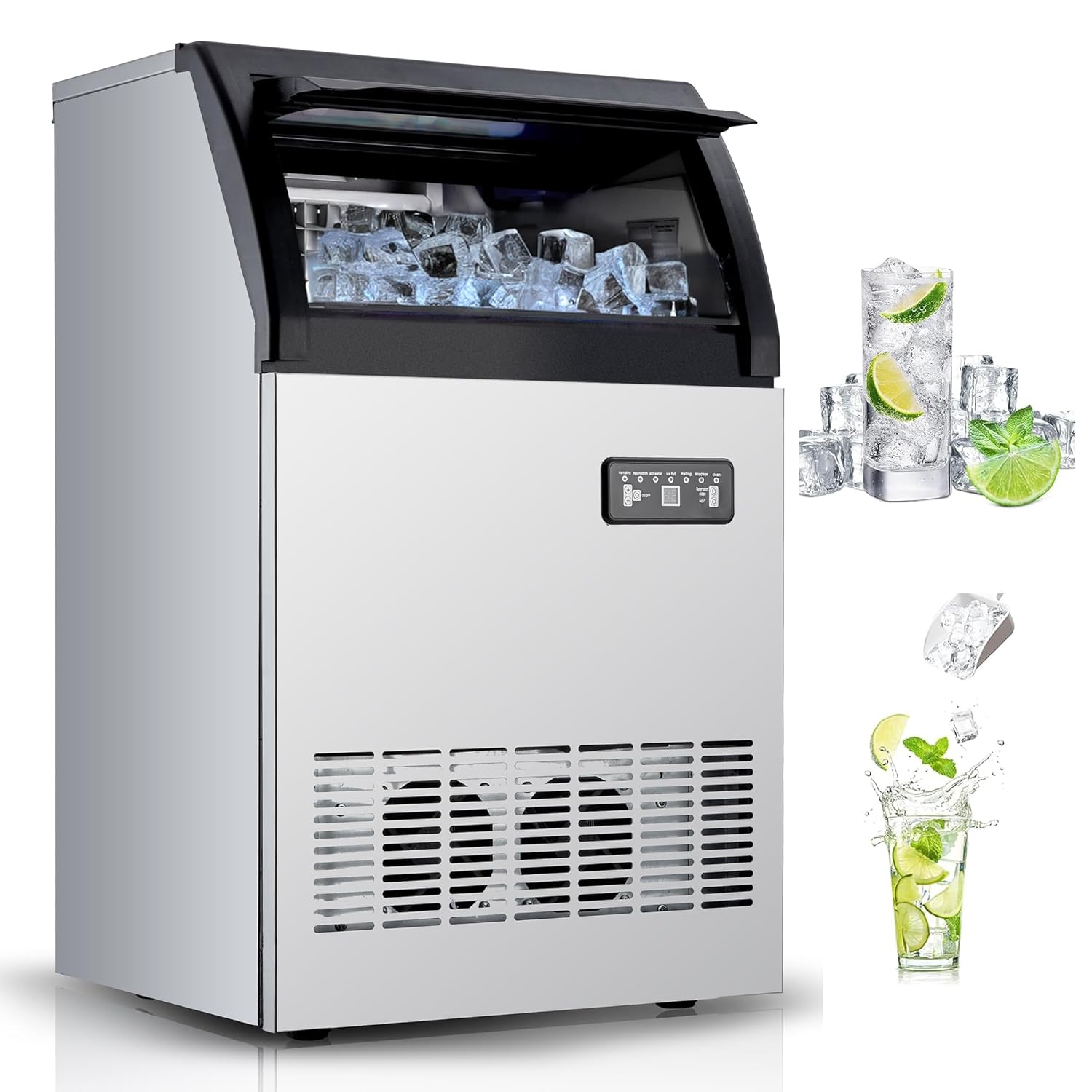 Qeetex ZBJPHO12LDFJF6 120 Pound Commercial Ice Maker Machine Under Counter Stainless Steel With Self Cleaning Storage And Water Filter