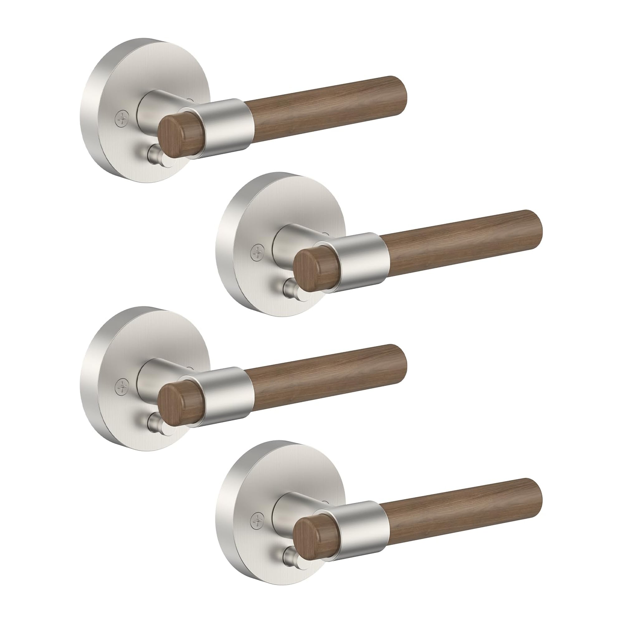 Angel Sar 4 Pcs Brushed Satin Nickel Privacy Door Handles Heavy Duty Door Lever with Knobs for Bedroom Bathroom Left Right Doors