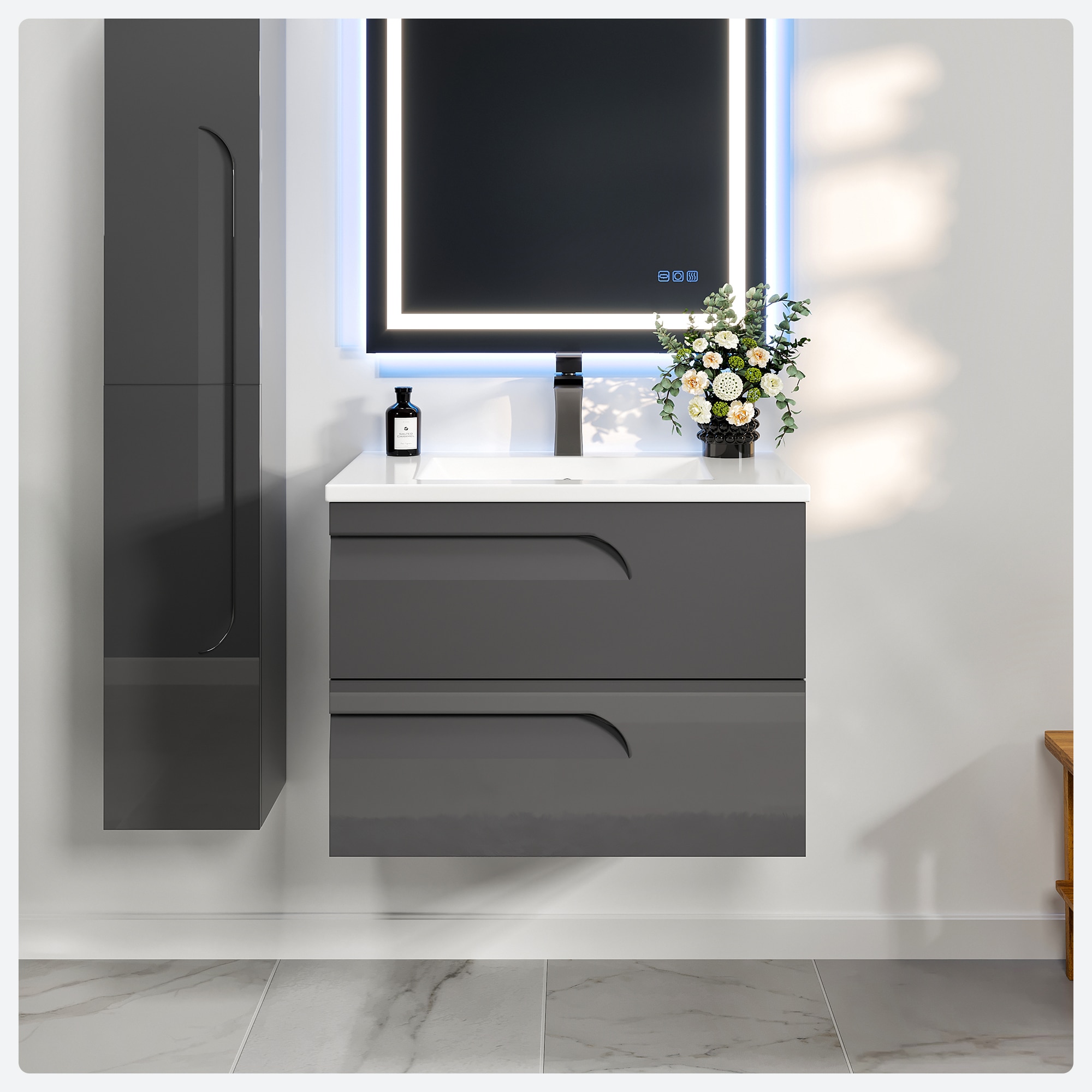 Eviva Joy 24 in. W x 18 in. D x 21 in. H Floating Bathroom Vanity in Maple with White Porcelain Top with White Sink