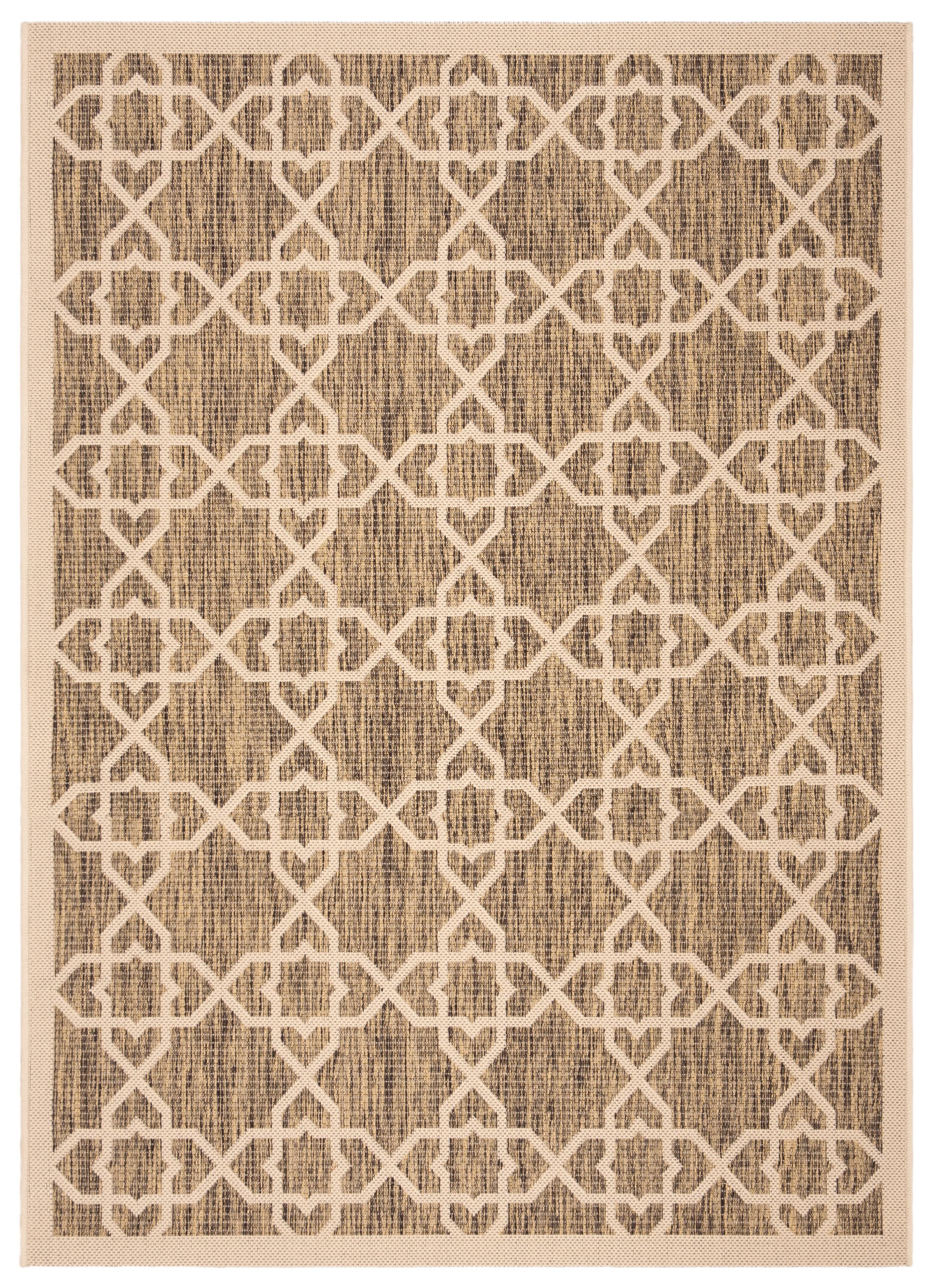 Taupe Greige Geometric Low Pile Outdoor Area Rug