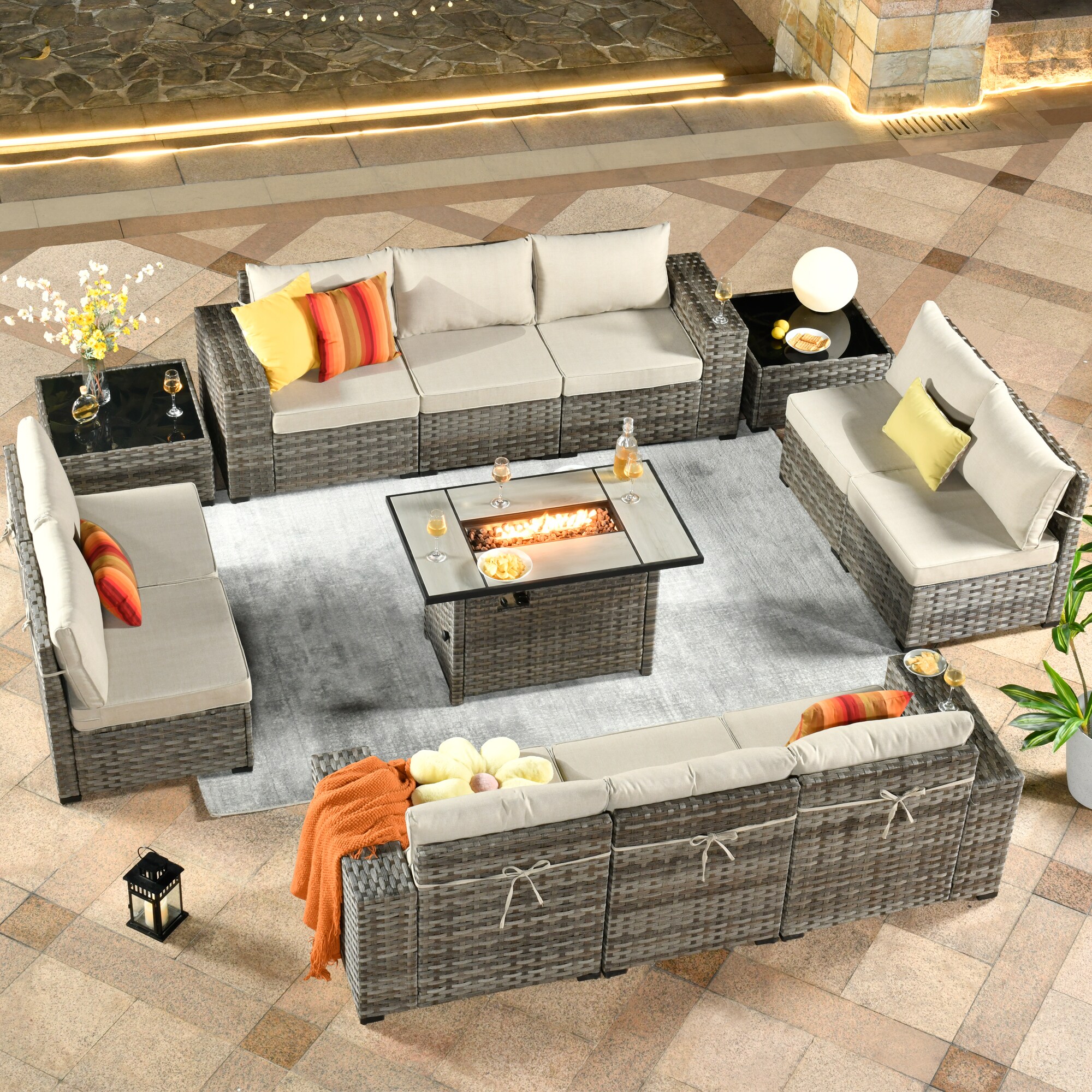 XIZZI XIBBR605-12FP Caerus 13 -Piece Rattan 2 Patio Sofa Conversation Set with Off-white Cushions