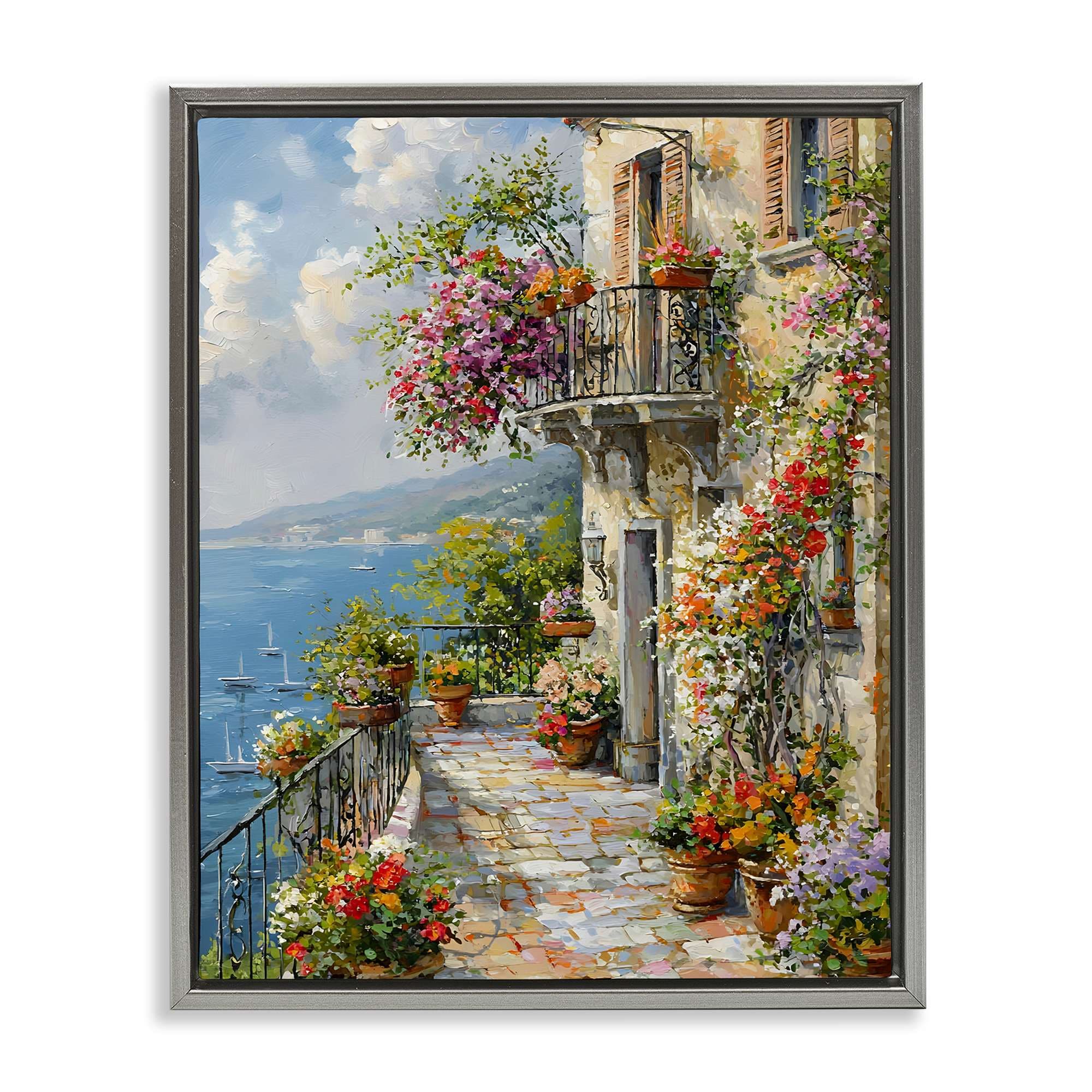 Stupell Industries BT-708-FFL-16X20 Botanical Lined Seaside Gray Framed Floater Canvas Wall Art By Franklyn Gregory 17 x 21