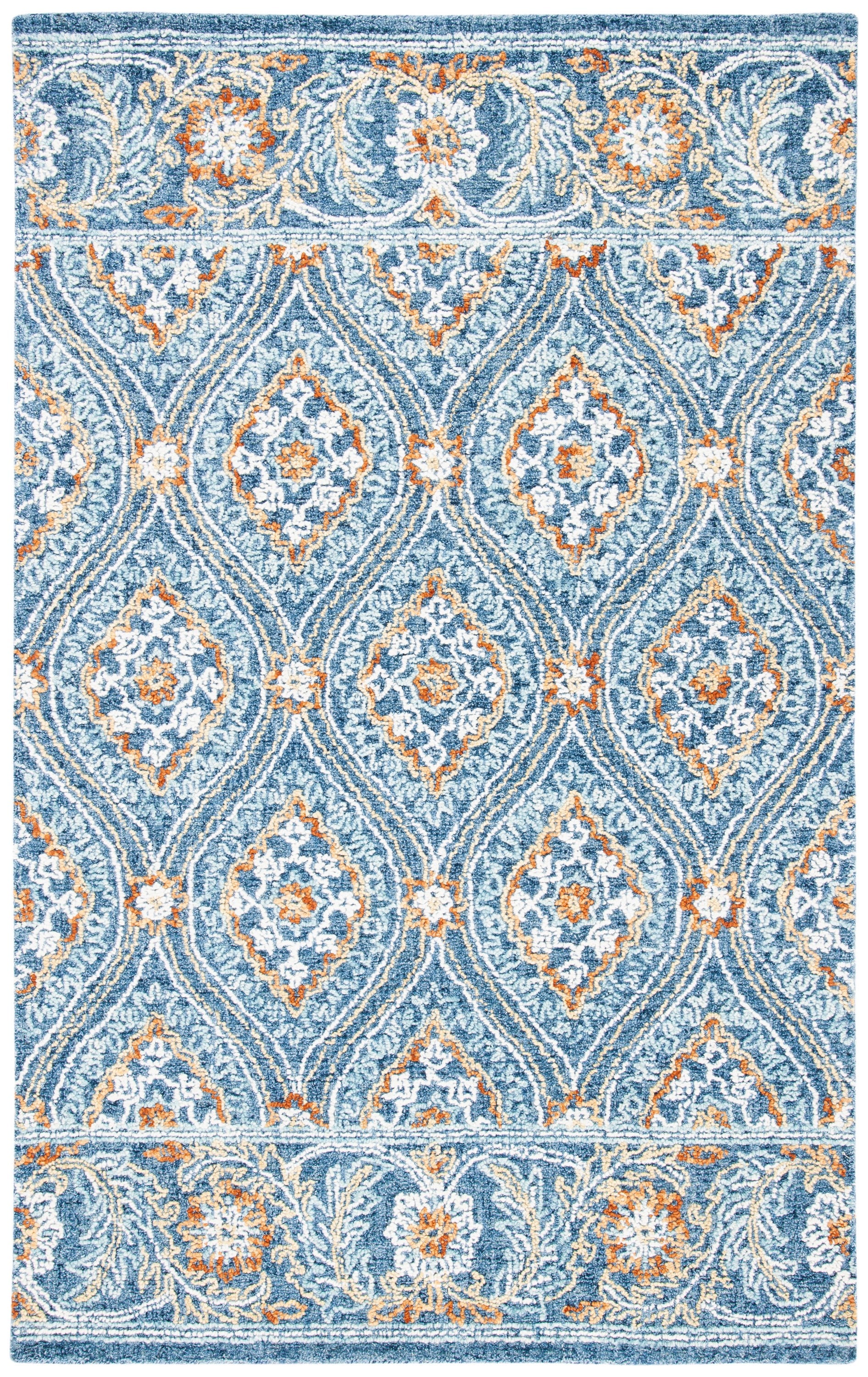 Handmade Blue Floral Wool 8' x 10' Tufted Area Rug