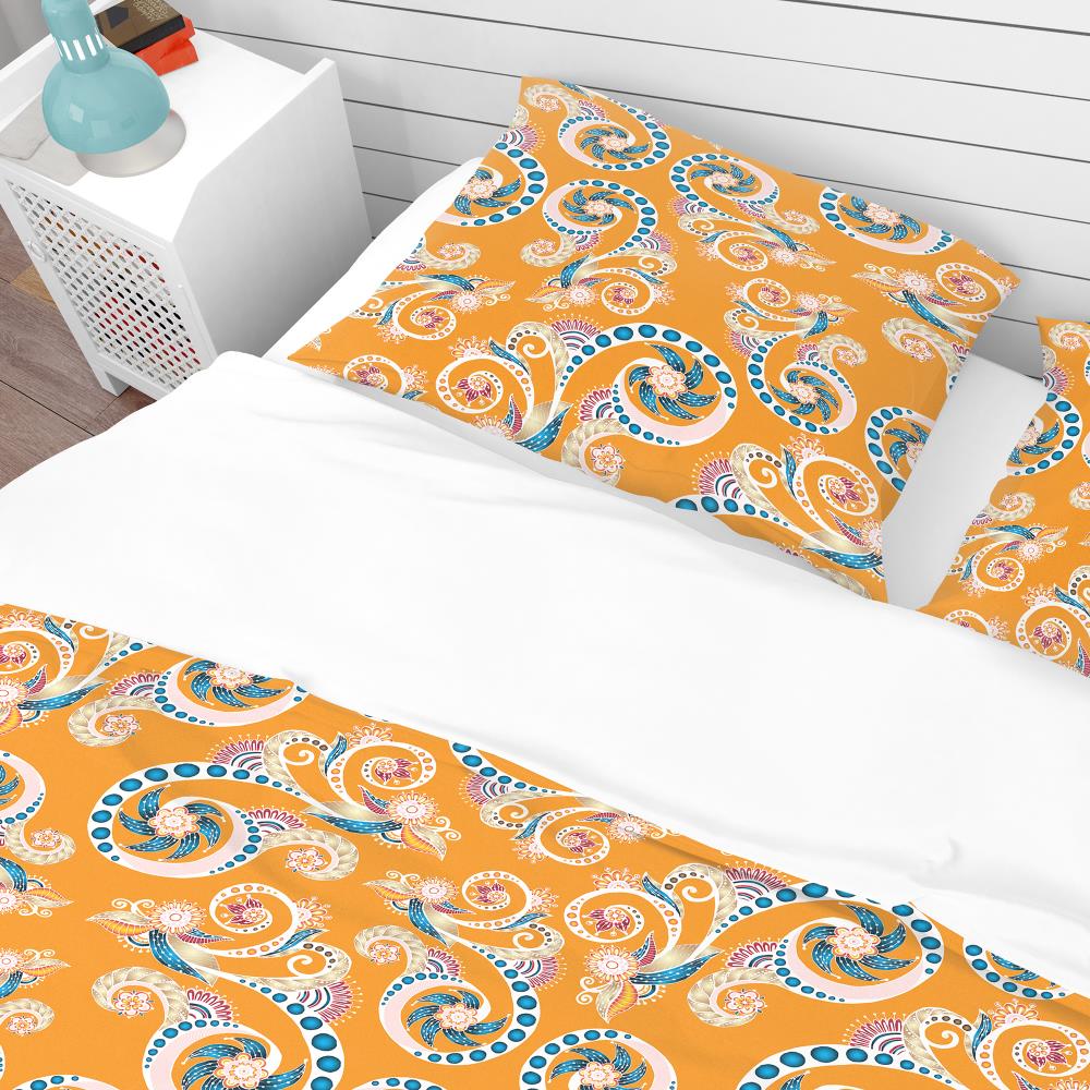 Full/Queen Orange Floral Microfiber Duvet Cover Set