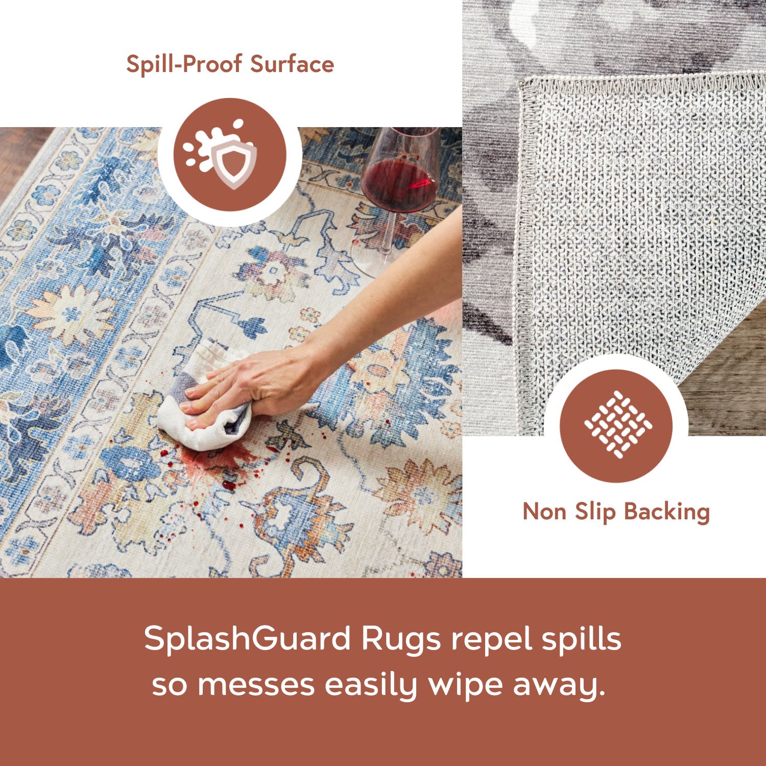 Gray Floral Washable Stain-Resistant Synthetic Area Rug 4' x 6'