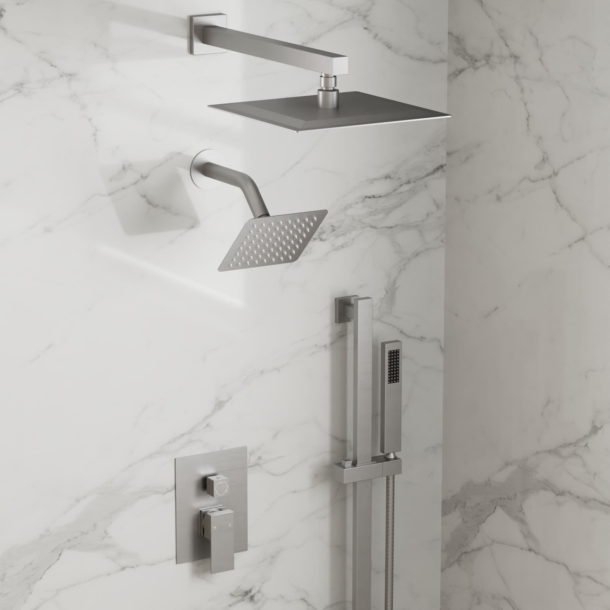 GRANDJOY SFS-1059-NK10 ClassicRain Brushed Nickel 10-in Built-In Shower Faucet System with 3-way Diverter ( Pressure-balanced Valve Included )