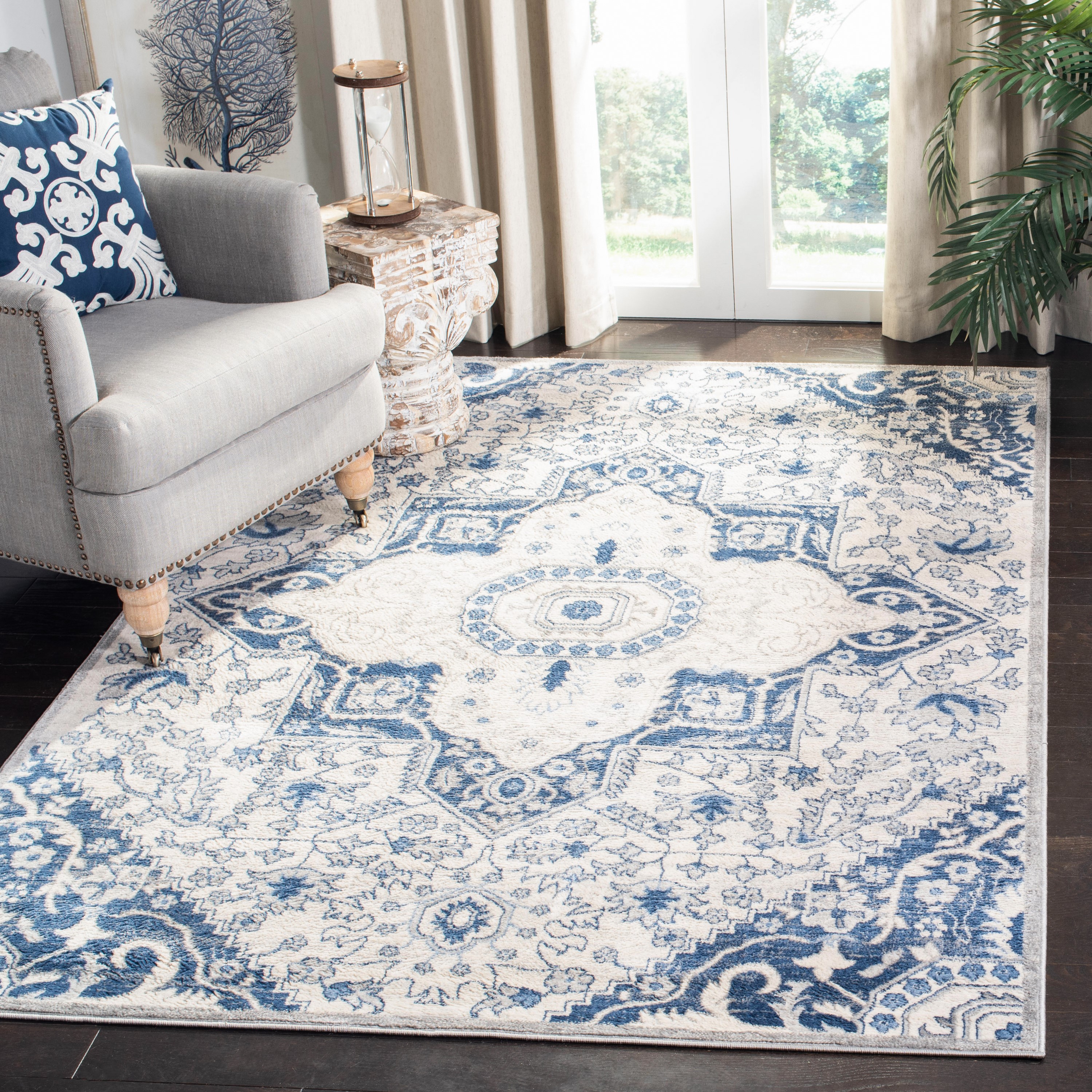 Safavieh BNT816D-10 Brentwood Whitney 10 x 13 (ft) Loomed Polypropylene Cream/Blue Rectangular Indoor Floral/Botanical Farmhouse/Cottage Area rug
