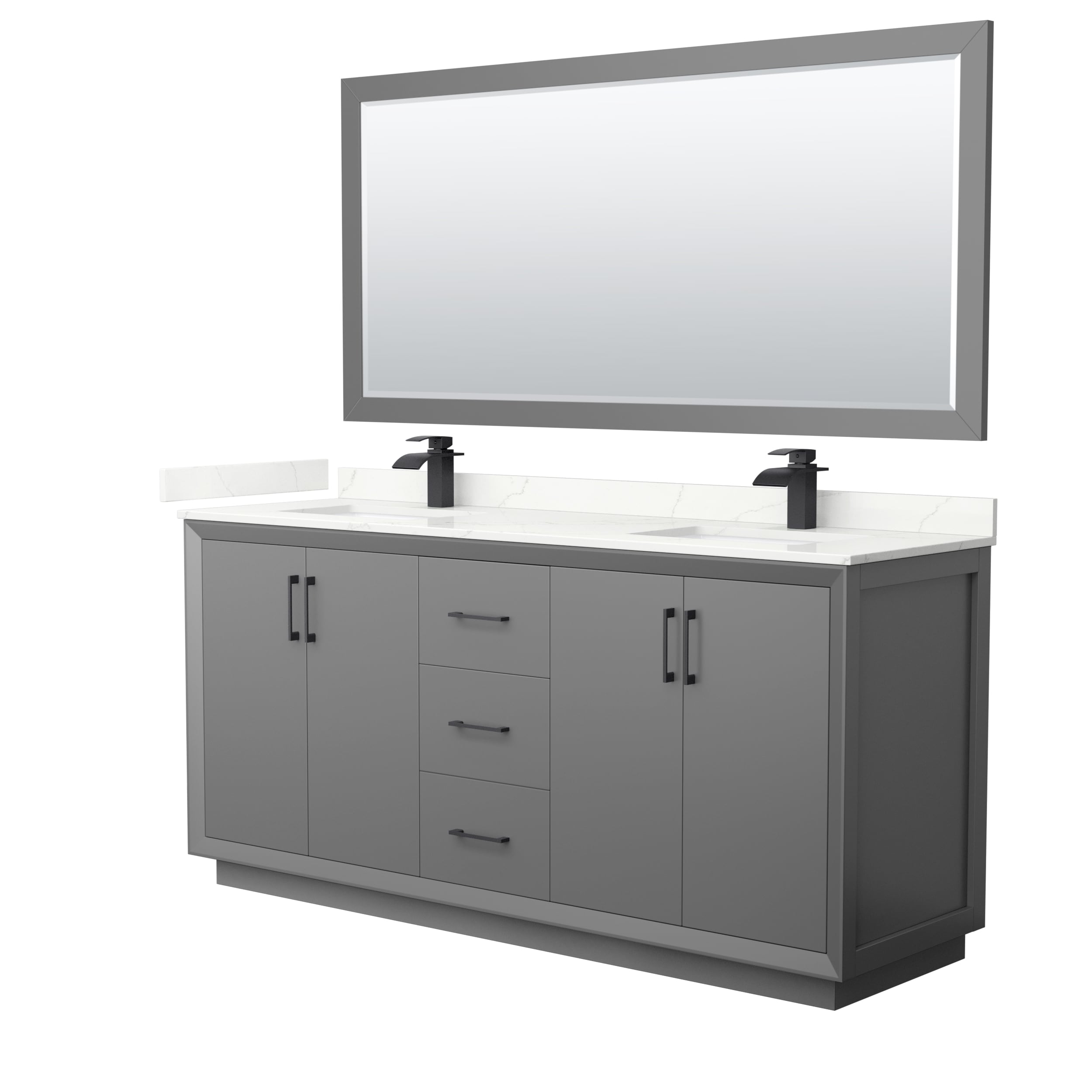 Wyndham Collection WCF414172DGBGTUNSM70 Strada 72-in Dark Gray Undermount Double Sink Bathroom Vanity with Giotto Quartz Top (Mirror Included)
