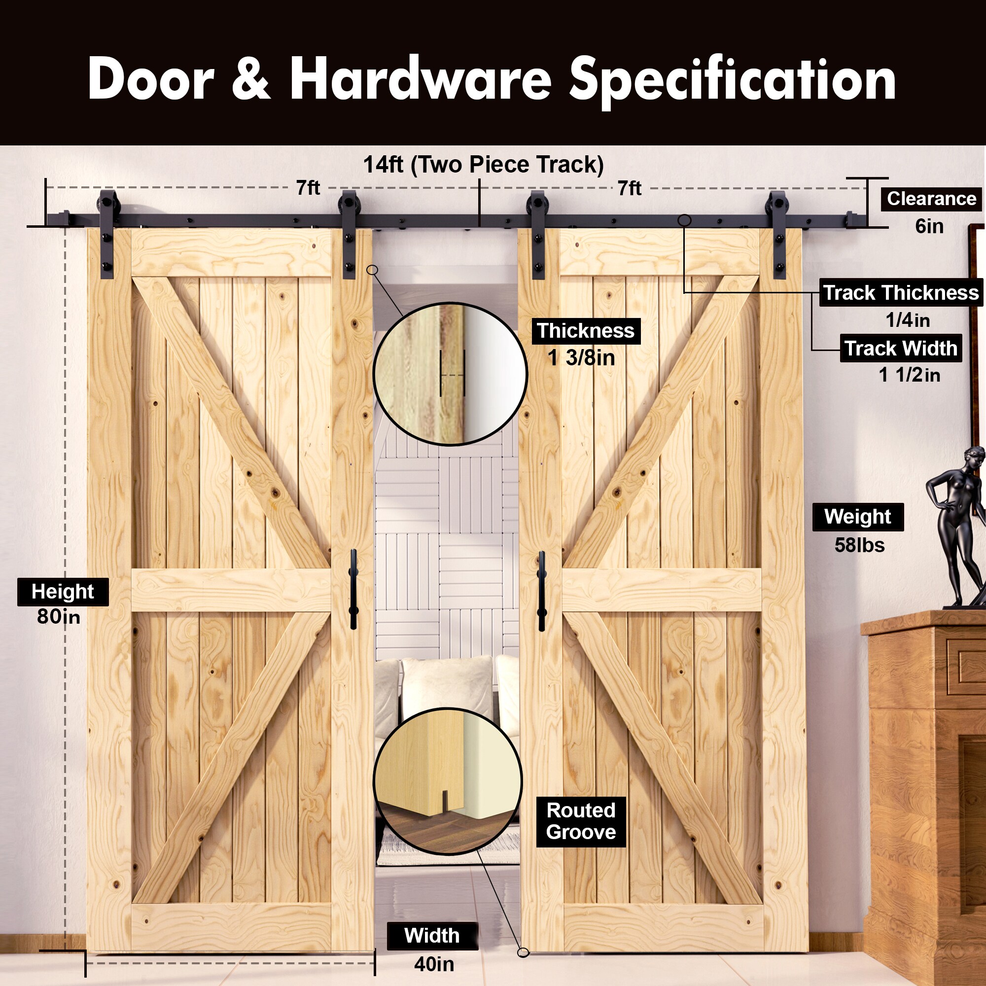 HOMACER YT2TGH168C-4080-FR Barn-Doors - View #2