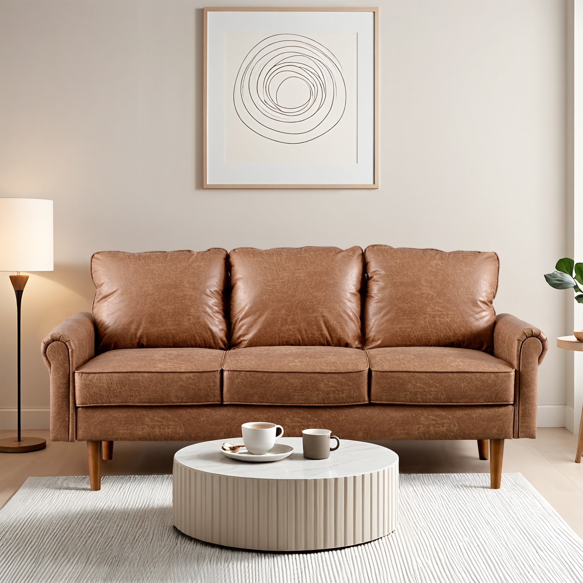 Pouuin SAST7 73-in Casual Brown Sofa