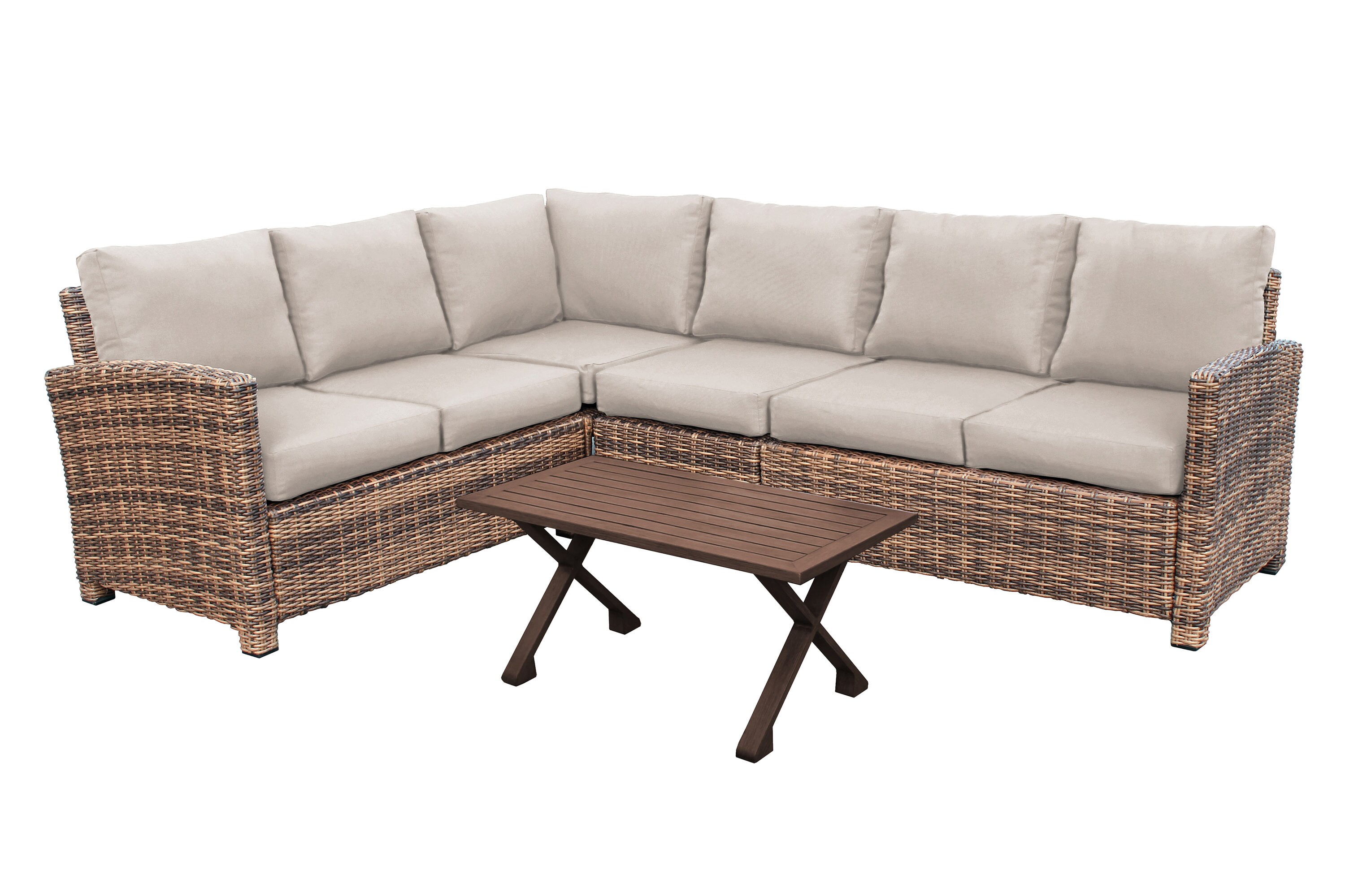 Leisure Made Dalton 5-Piece Wicker Patio Conversation Set with Tan ...