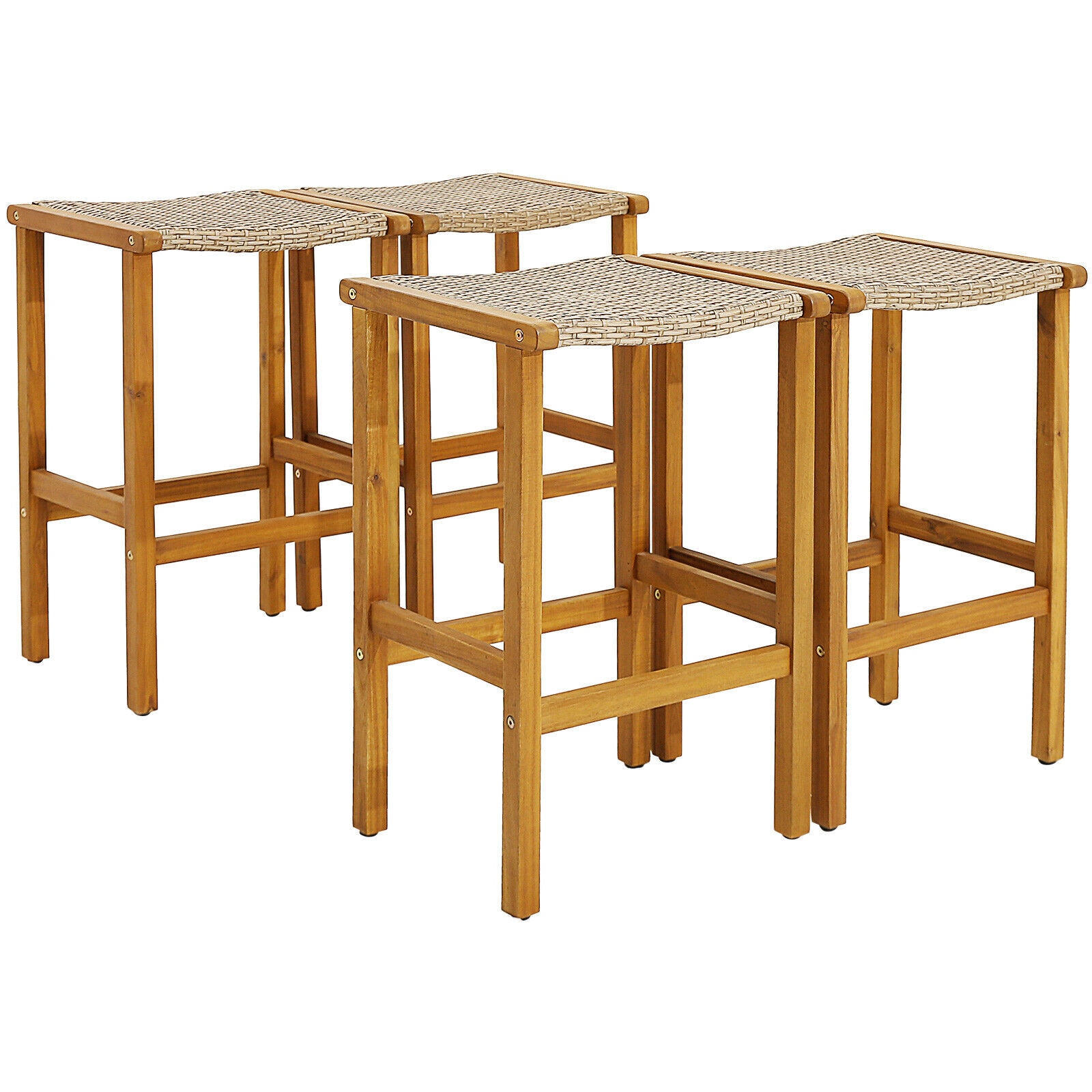 YERIVA HSM714804 Mix Brown Rattan Patio Dining Set with Wood Rectangle Table and Cushioned Chairs