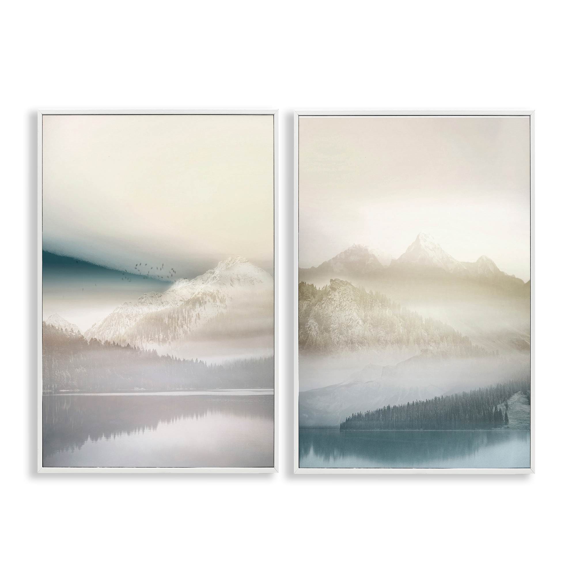 Stupell Industries B2-884-WFR-2PC-12X18 Mountain Peaks and Neutral Lake 2 Piece White Framed Giclee Art Set By Gemma Bardot 12 x 18