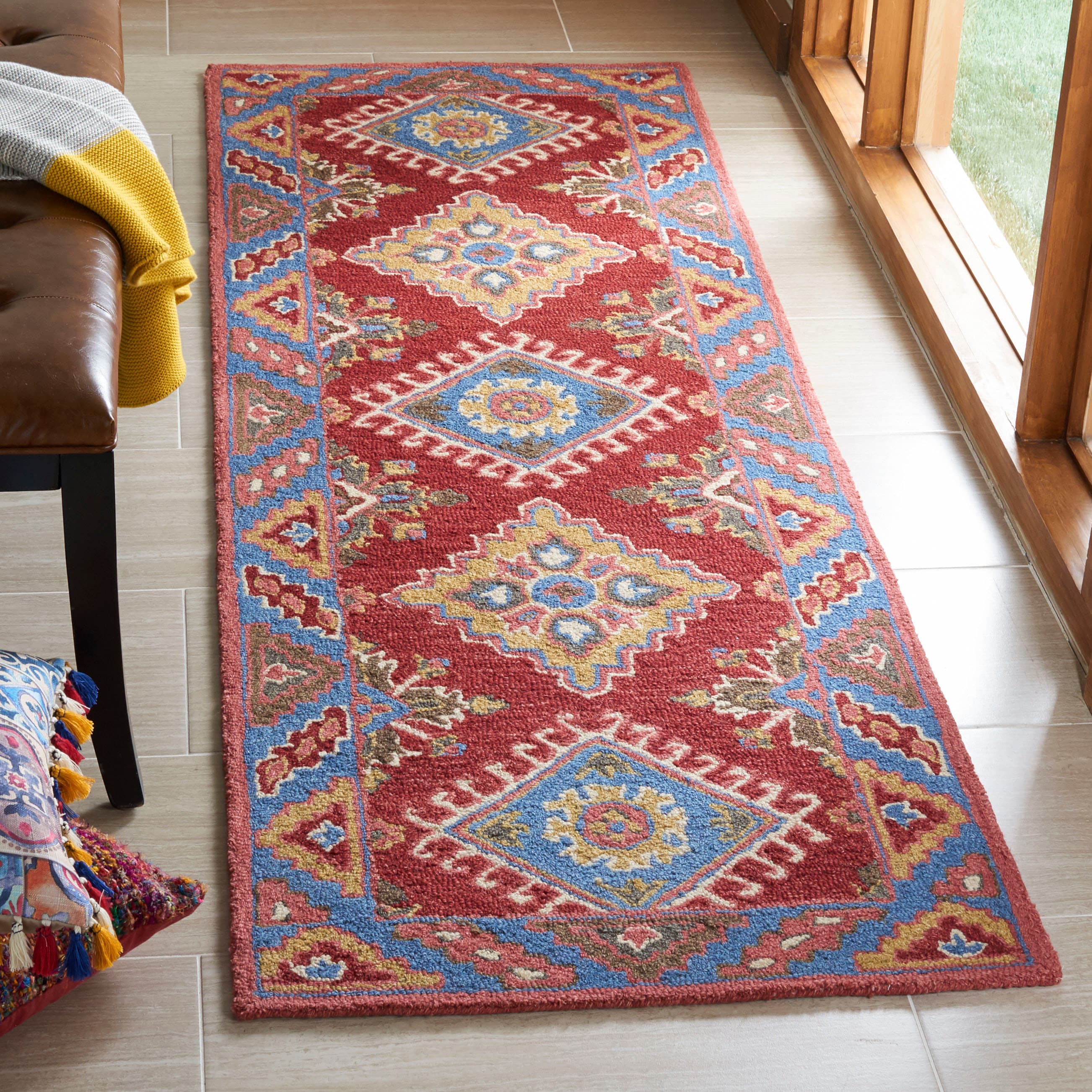 Safavieh APN803Q-27 Aspen Davos 2 x 7 (ft) Tufted Wool Red/Blue Rectangular Indoor Abstract Southwestern Runner rug