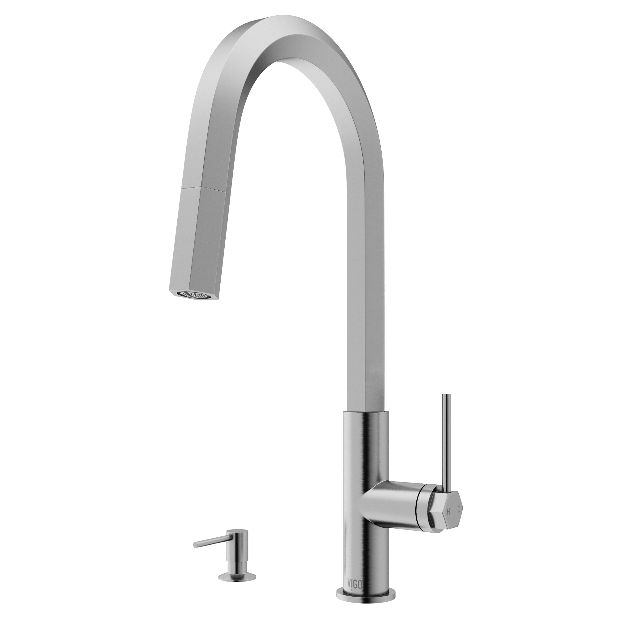 VIGO VG02034STK2 Hart Stainless Steel Single Handle Deck-mount Pull-down Kitchen Faucet (Soap Dispenser Included)
