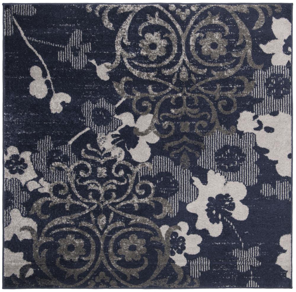 Safavieh ADR114N-6SQ Adirondack Serene 6 x 6 (ft) Loomed Polypropylene Navy/Silver Square Indoor Damask Coastal Area rug