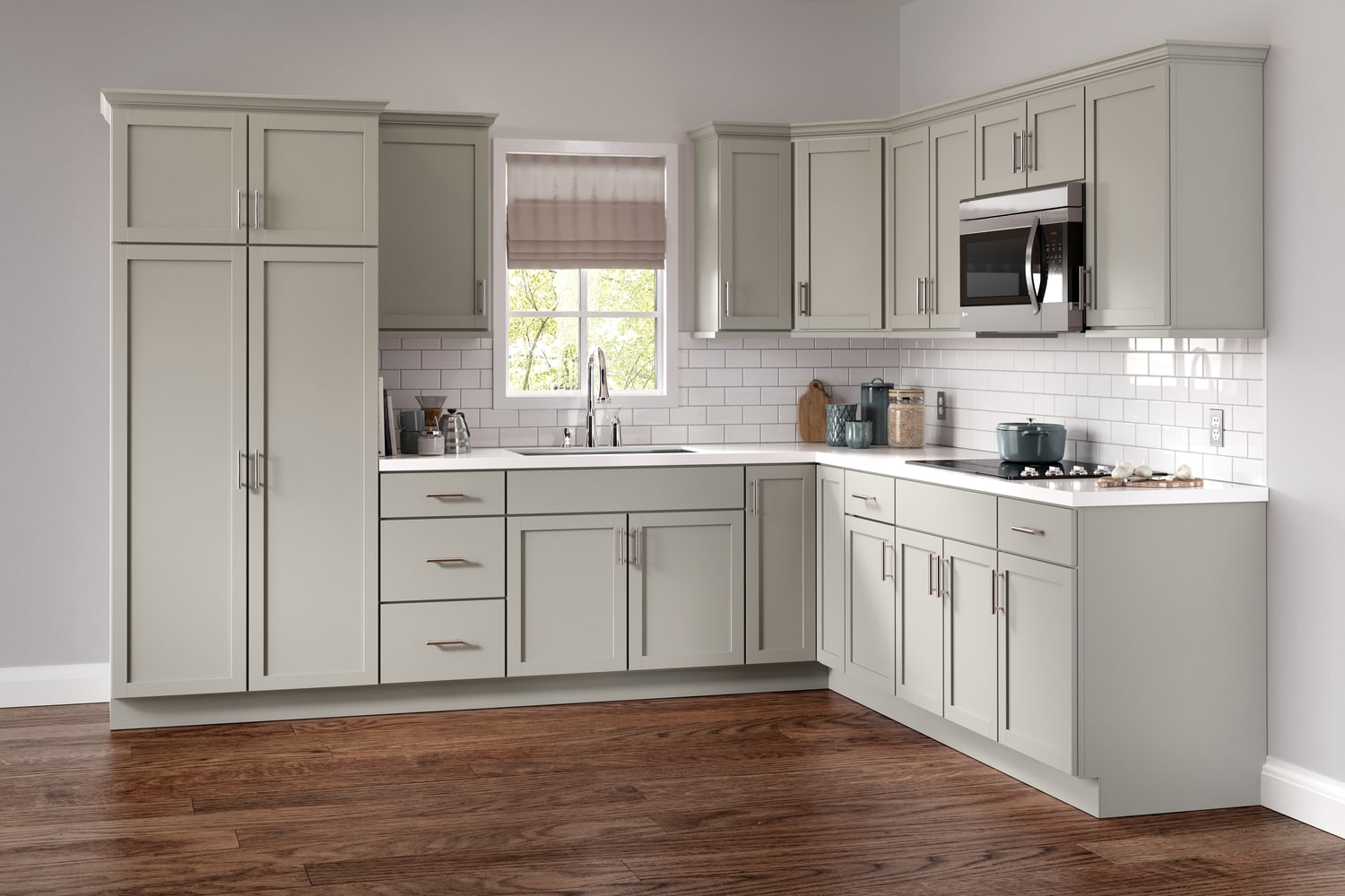 Project Source 30-in W x 34.5-in H x 30-in D Gray Lazy Susan Corner Base  Fully Assembled Cabinet (Recessed Panel Shaker Door Style) in the Kitchen  Cabinets department at
