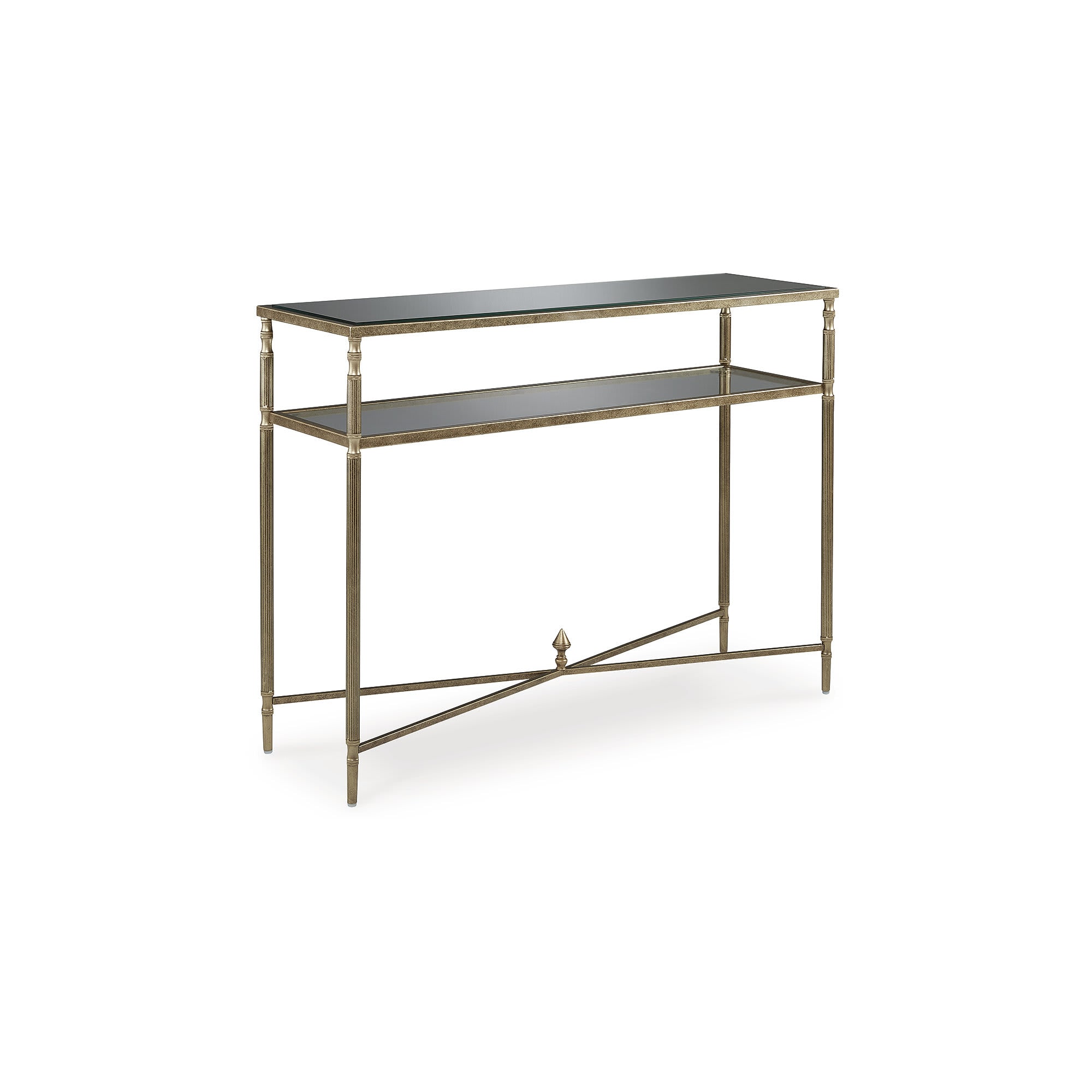 Signature Design by Ashley Cloverty Aged Goldtone Metal and Glass Sofa Console Table with Mirrored Top and Reeded Legs