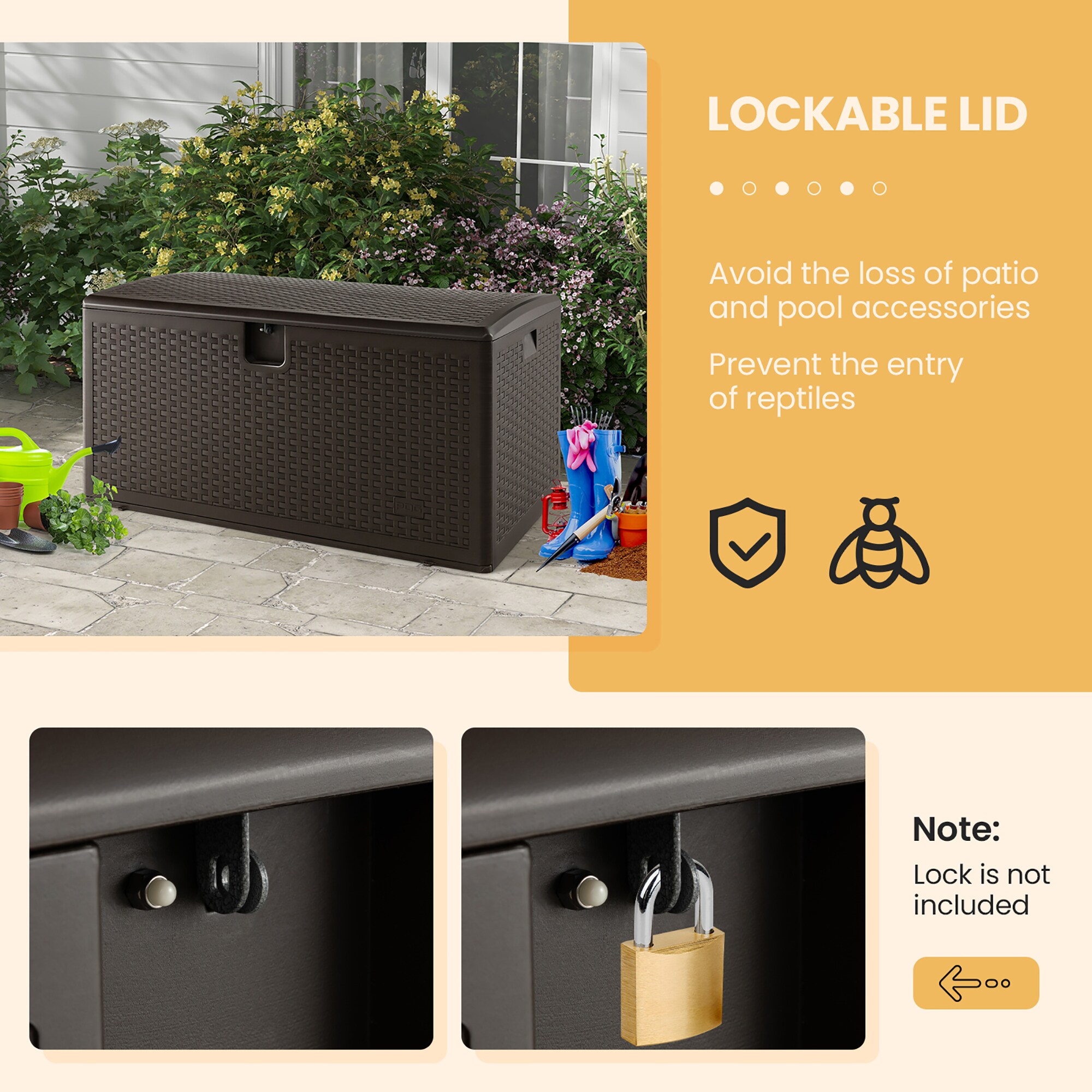 Rubbermaid 120 Gallons Water Resistant Plastic Lockable Deck Box in Brown