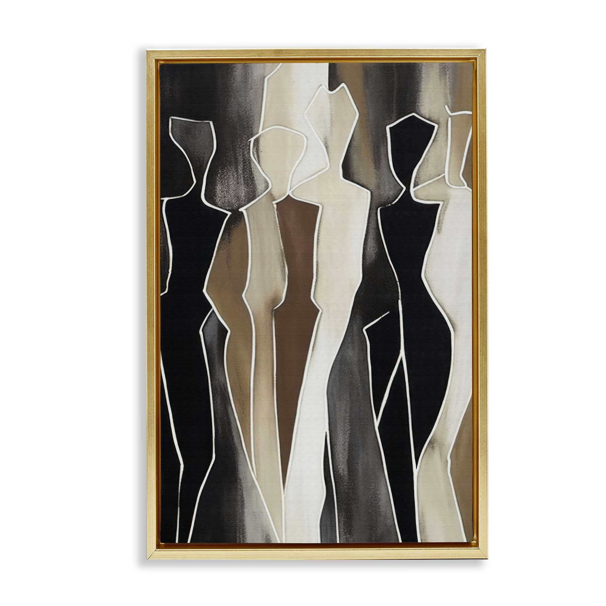 Stupell Industries BT-857-FFG-16X24 Earthy People Silhouettes Gold Framed Floater Canvas Wall Art By LSR Creative Studio 17 x 25
