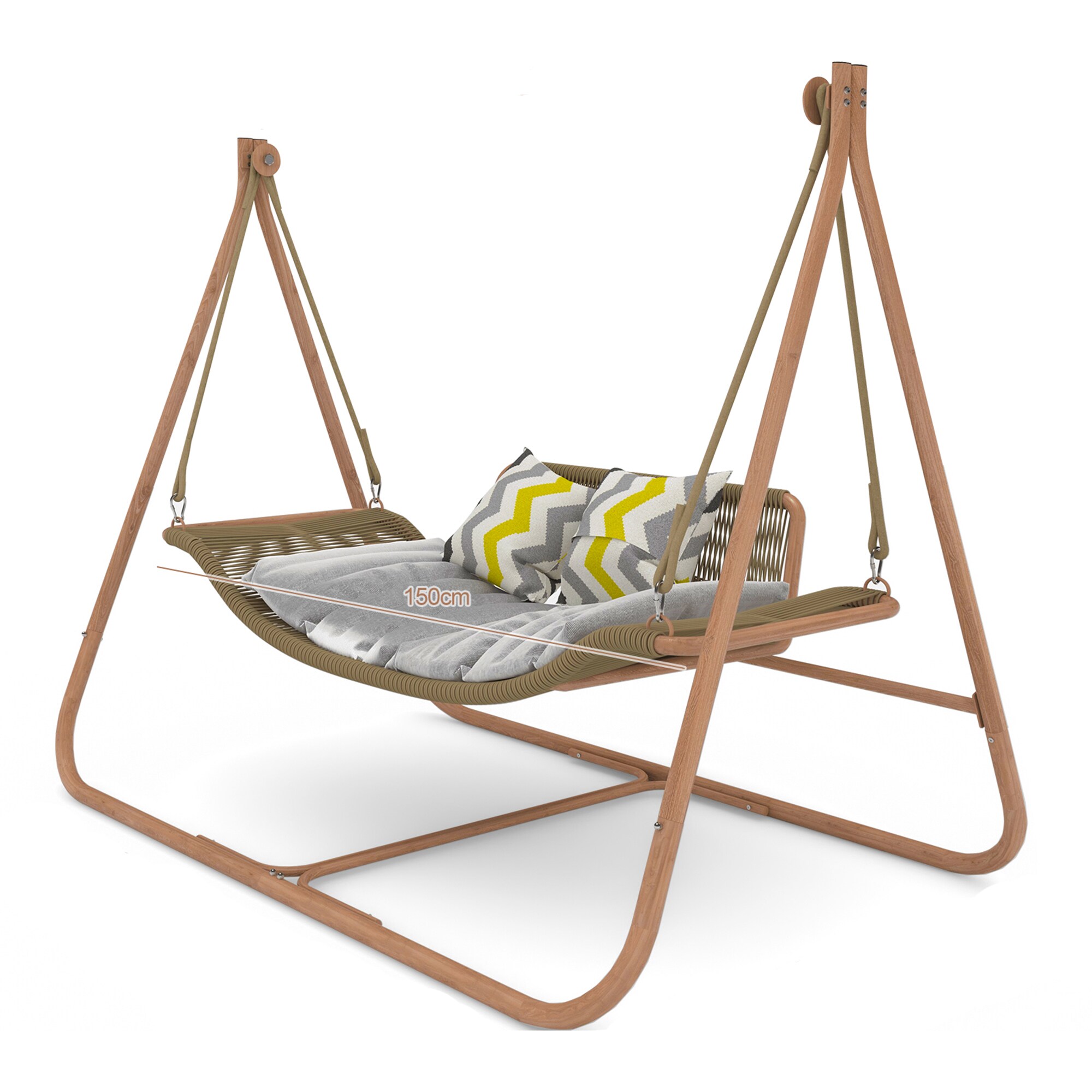 SINOFURN SYA710017BG Rattan Gray Metal Frame Hanging Recliner Chair with Gray Cushioned Seat