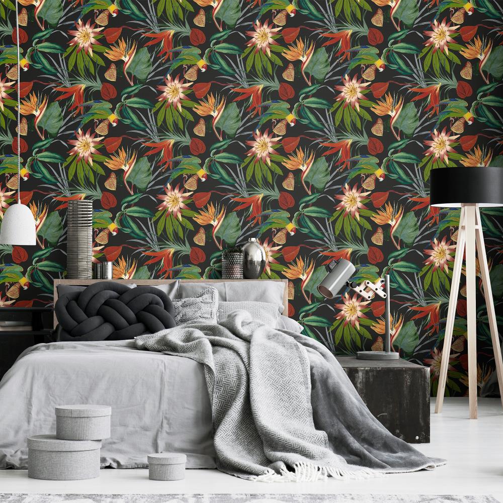 Superfresco Easy Paradise 8-in Black Vinyl Textured Floral 0.6-sq ft ...