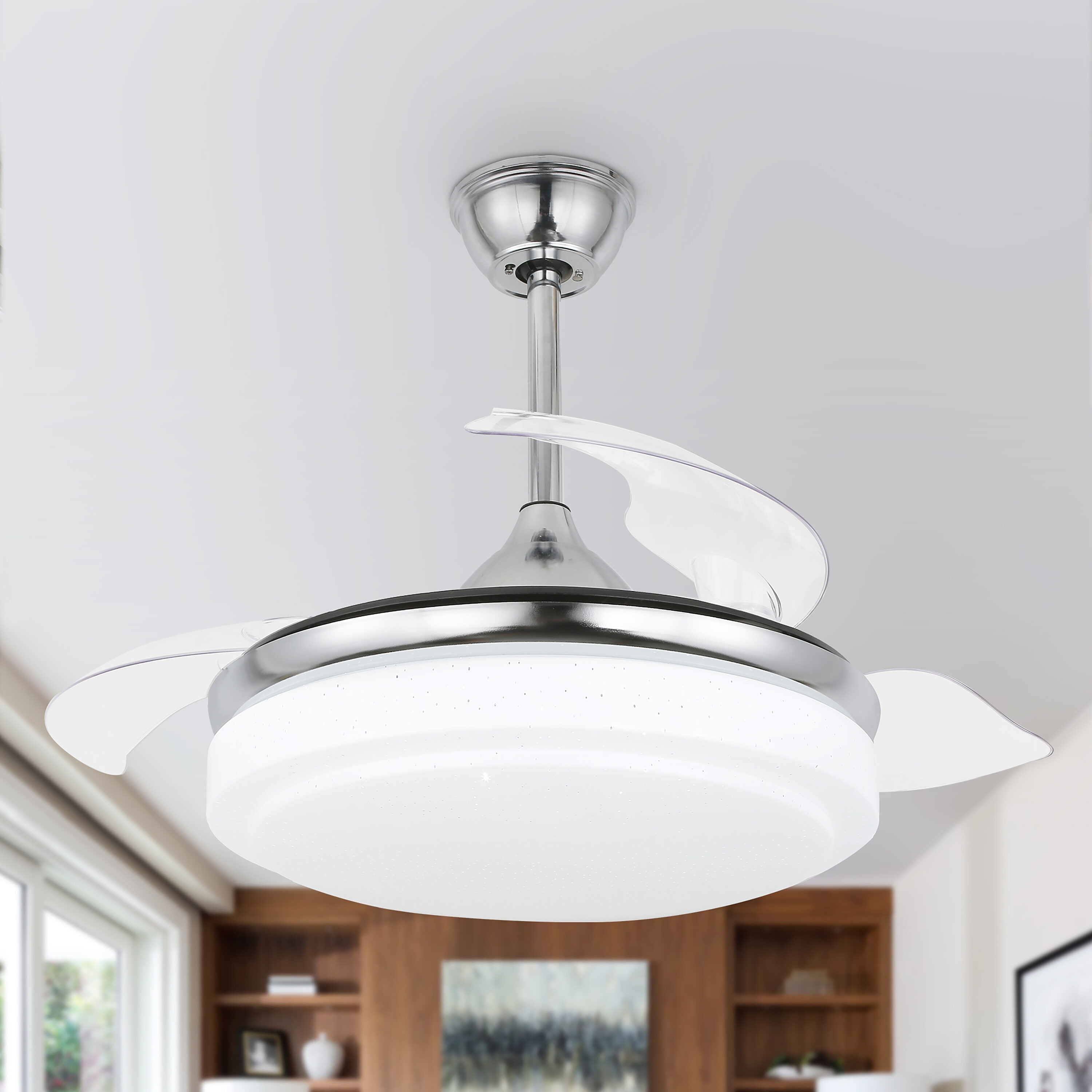 Cusp Barn DC4262-C DC4262 42-in Color-Changing Chrome with Ceiling Fan With Light - Remote Included ( 3 -Blade )