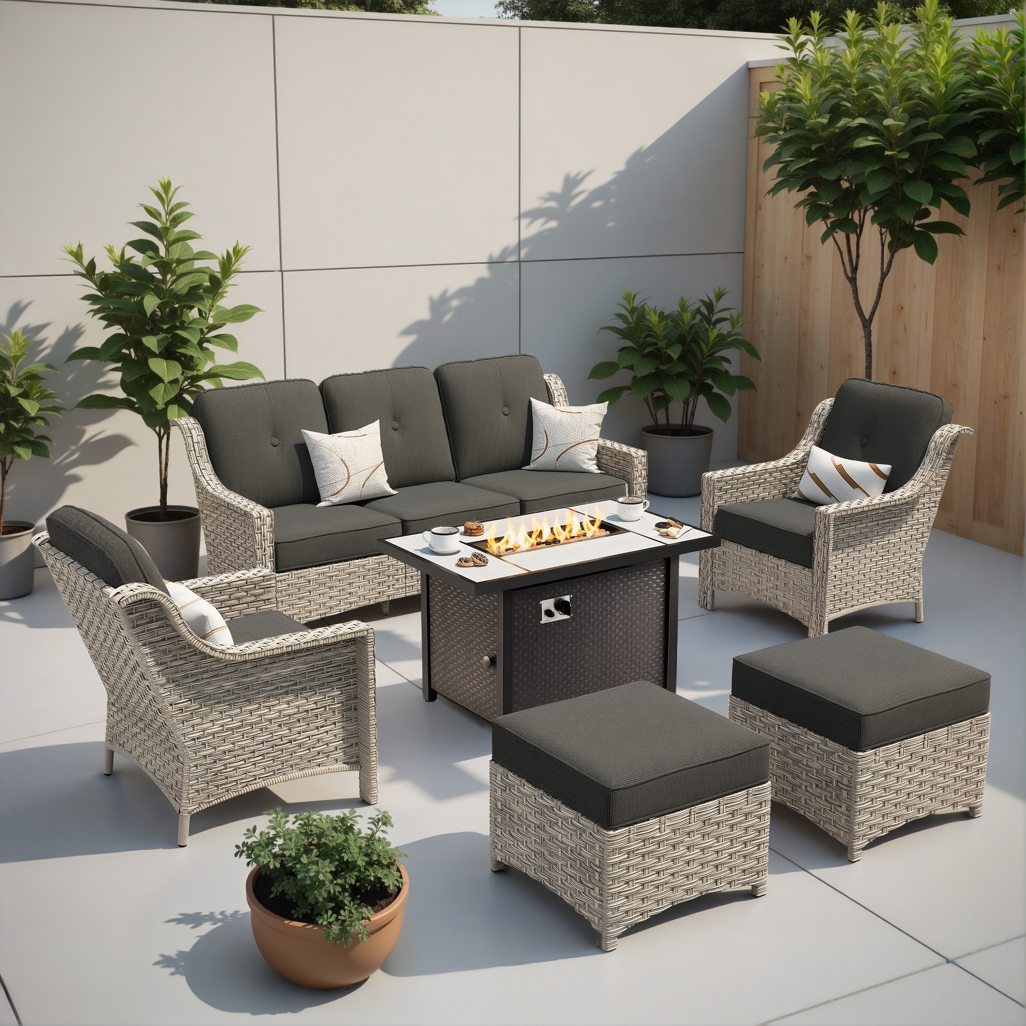 weaxty HMBCFP03-BPAD106 Aireno 6 -Piece Wicker Patio Sofa Conversation Set with Black Cushions