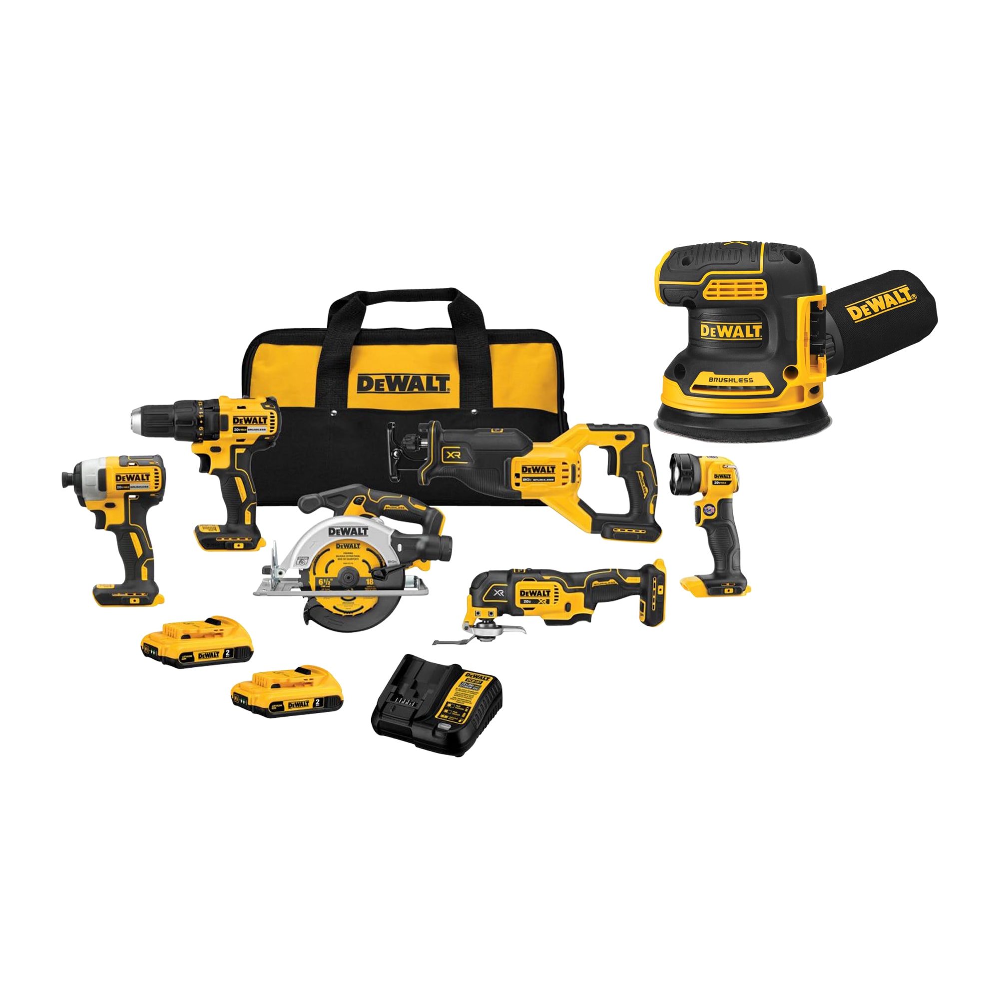 DEWALT 6-Tool 20-Volt Max Brushless Power Tool Combo Kit with Soft Case (2-Batteries and charger Included) & 20-Volt Brushless Cordless Variable
