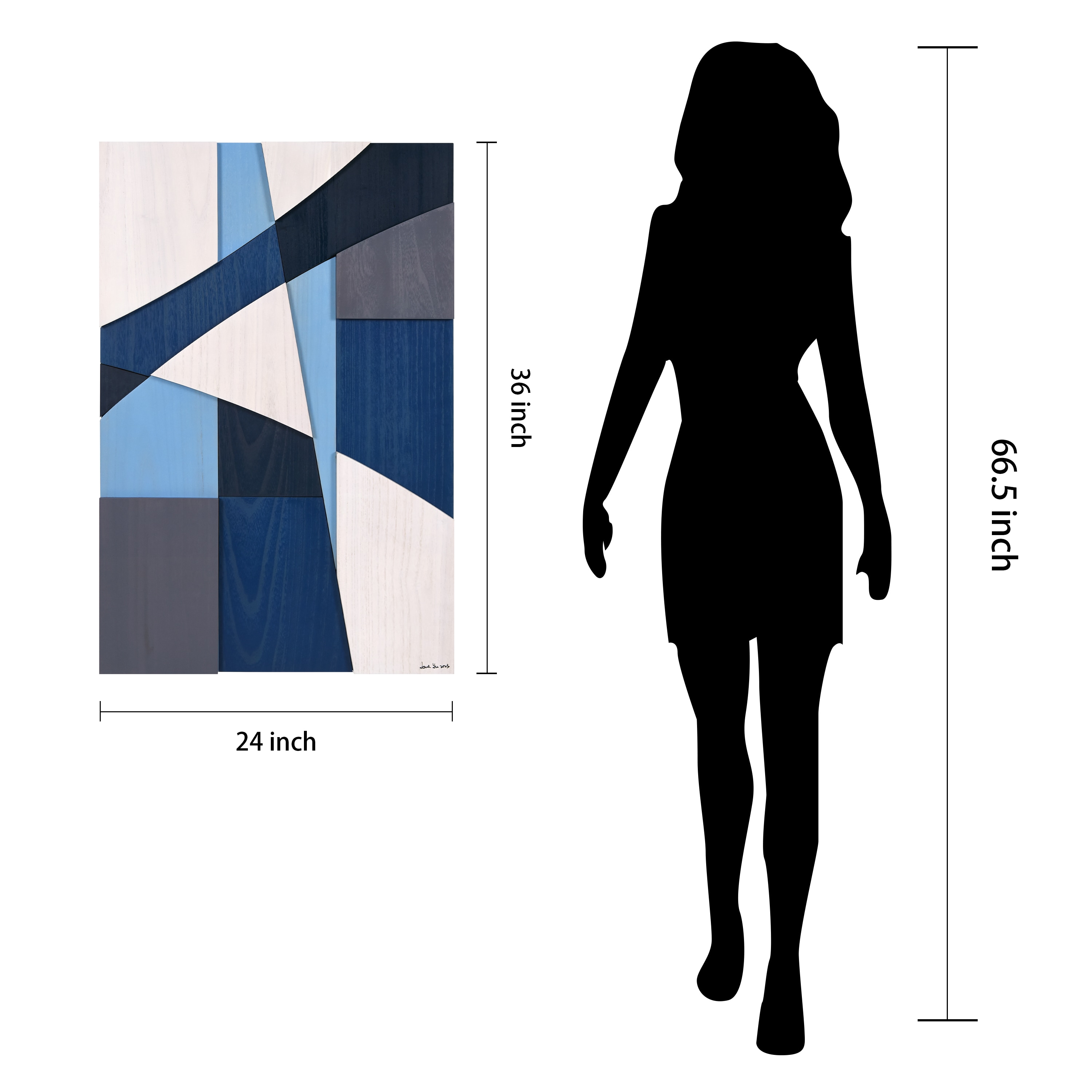 36 in. x 24 in. Blue and Gray Abstract Wood Wall Art
