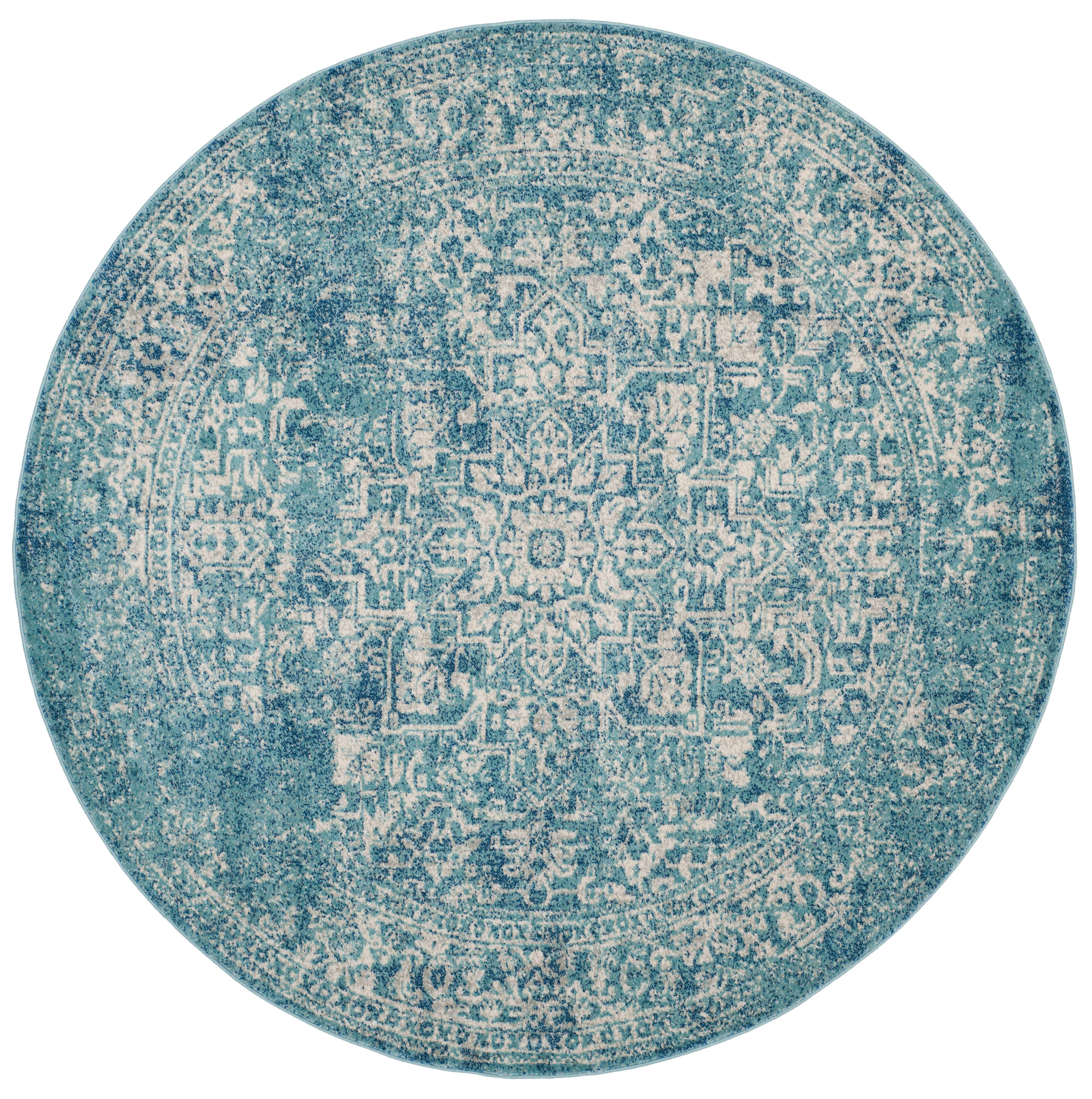 Safavieh EVK256C-7R Evoke Isla 7 x 7 (ft) Loomed Synthetic Blue/Ivory Round Indoor Distressed/Overdyed Vintage Area rug