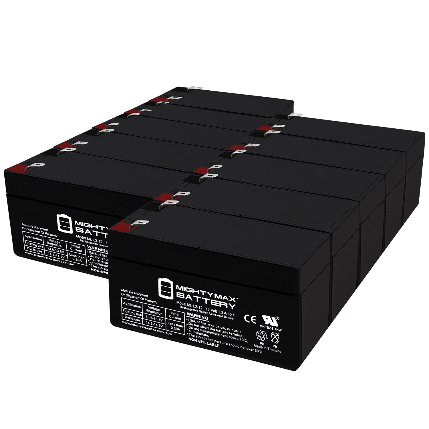Mighty Max Battery MAX3943854 ML1.3-1212 V 1.3 AH 10 Rechargeable Sealed lead acid 1213 Backup power Batteries 10 -Pack