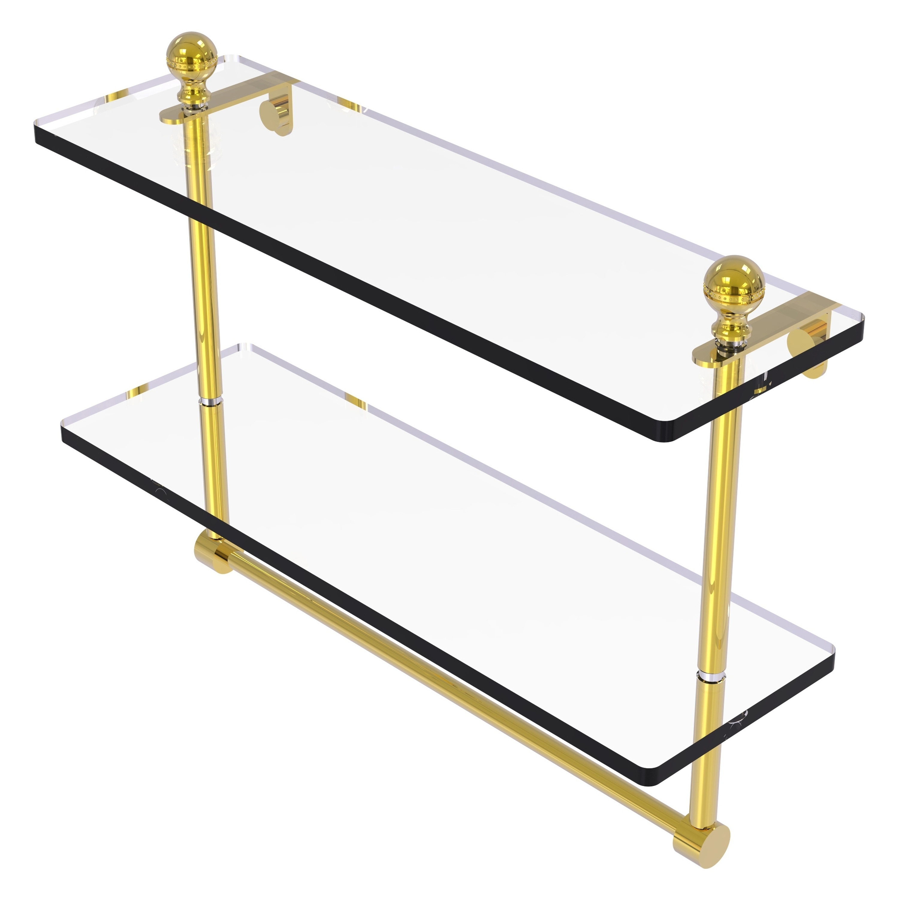 Polished Brass Two-Tier Glass Shelf with Towel Bar