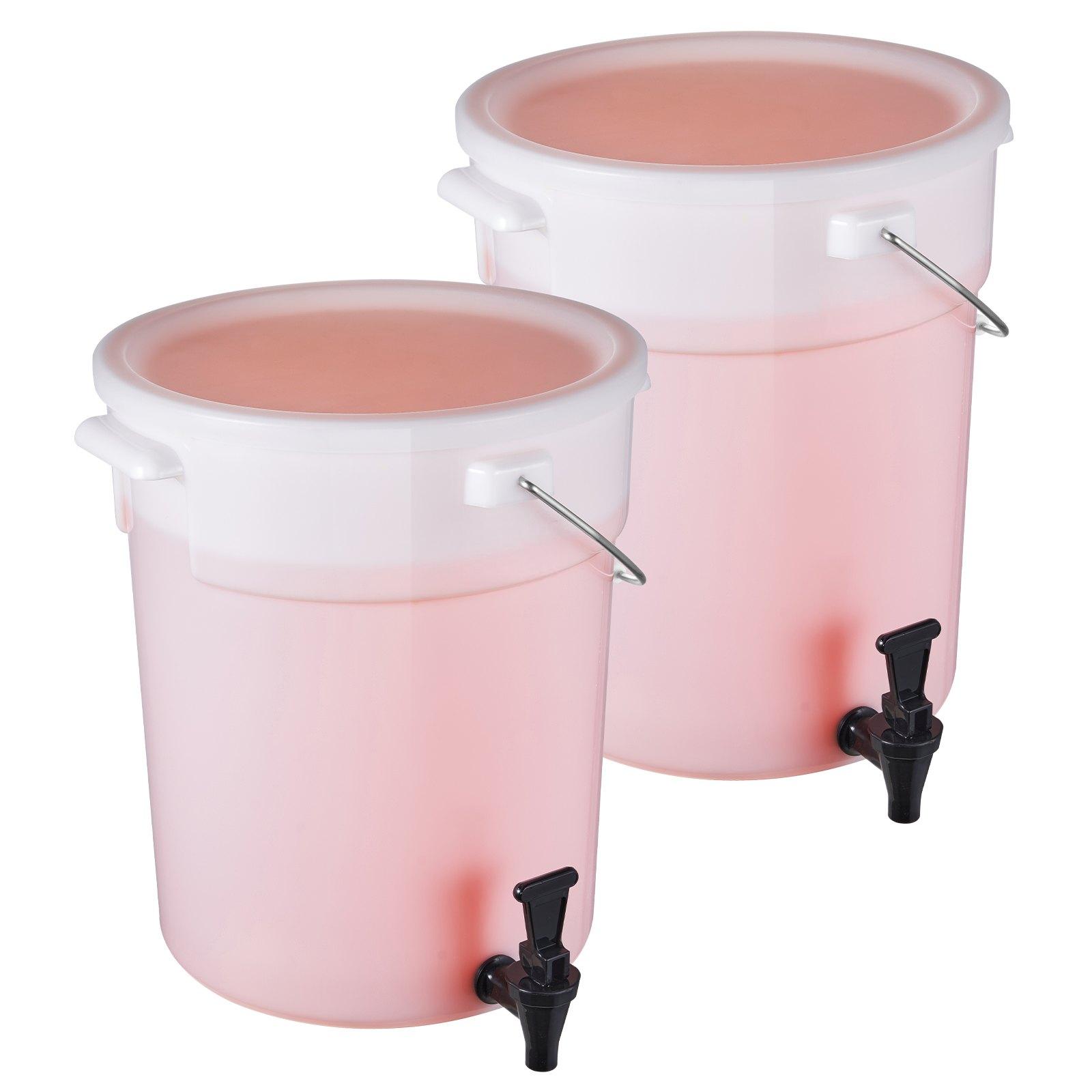 Mecale Plastic 2-Pack 5-Gallon Beverage Dispenser Set with Spring-Loaded Spigot and Sealing Lid for Restaurants Parties Clear