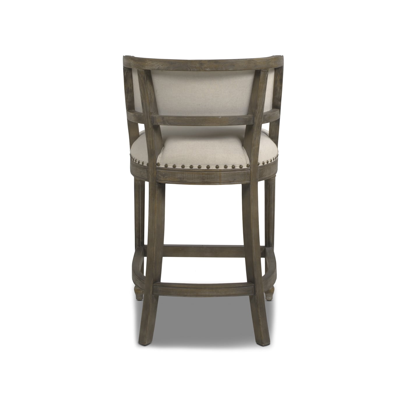 Elegant Light Beige Leather-Wrapped Bar Stool with Brass Accents